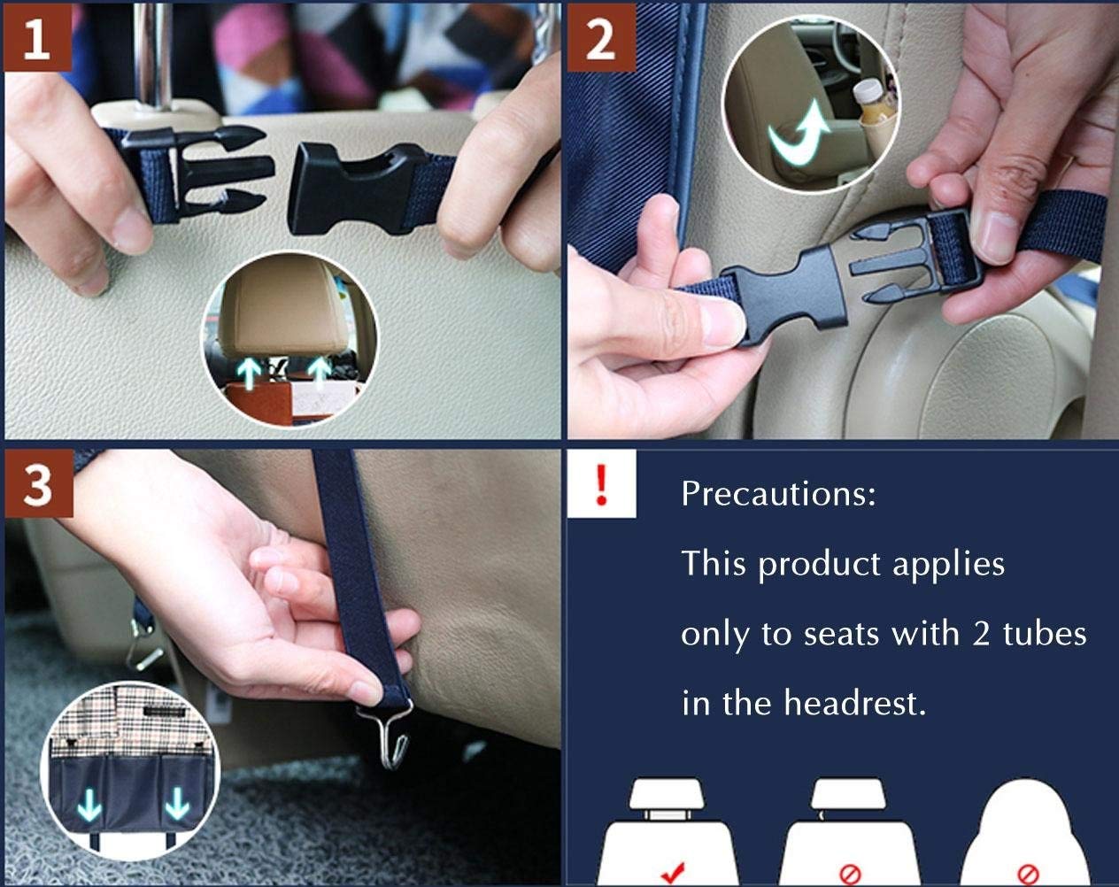 Beige Car Backseat Organizer with Multi Storage Pockets - Kick Mats & Seat Back Protector - Travel Accessories for Kids & Toddlers - Perfect for Road Trips & Family Vacations