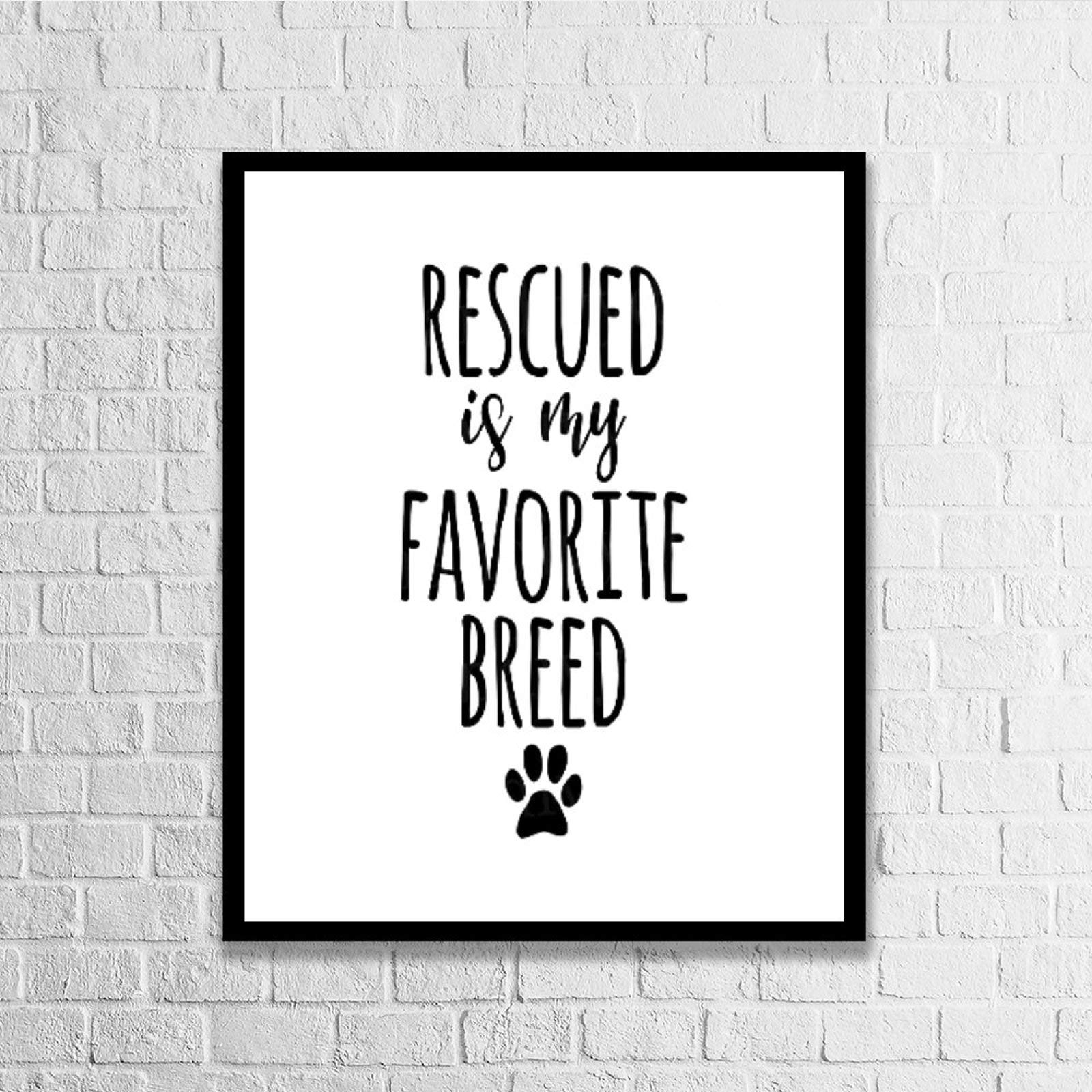 Rustic Wood Framed Signs - 'Rescued is My Favorite' Farmhouse Wall Art Plaque for Living Room Decor | Perfect for Home, Office & Gift Giving