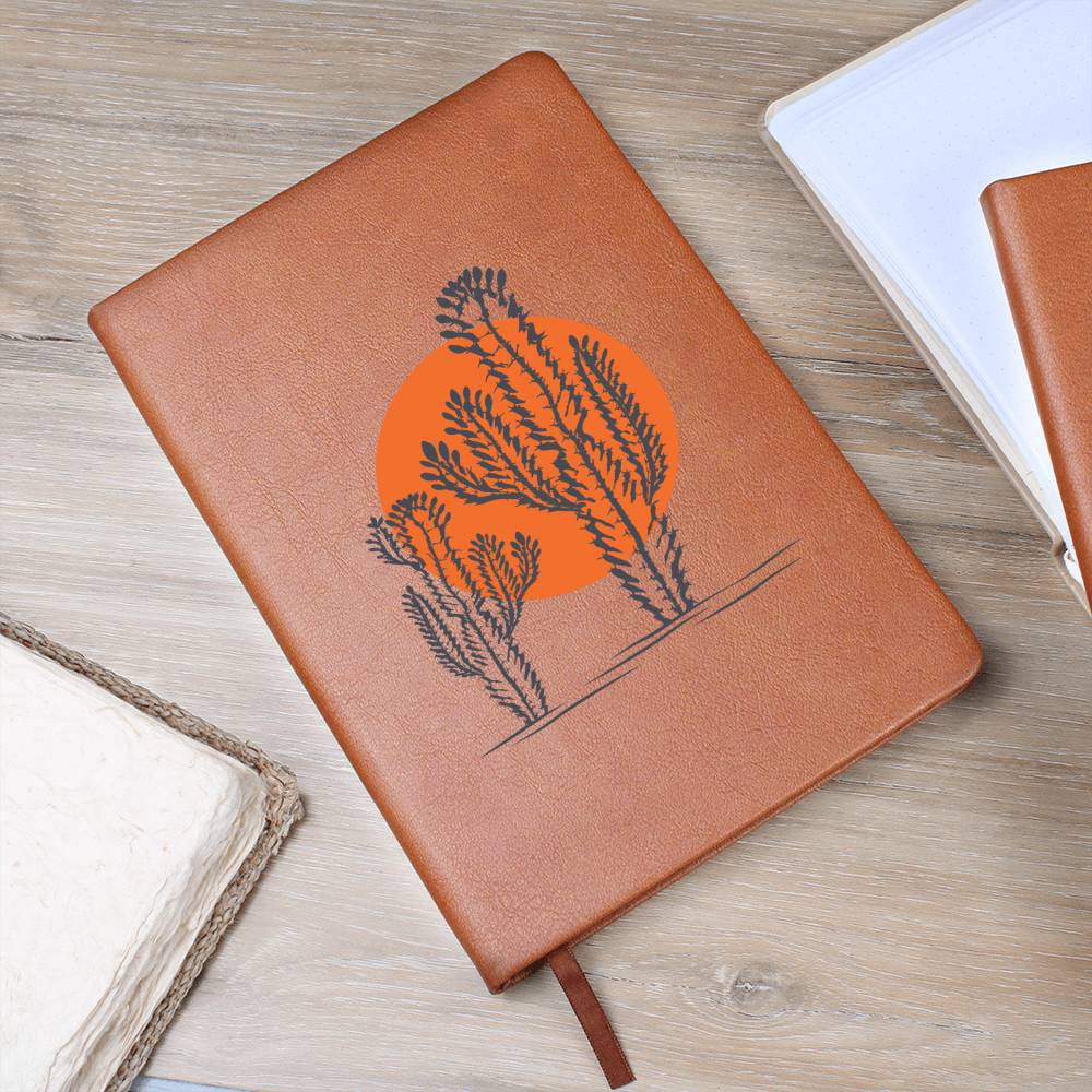 Vegan Leather Journal - Handmade Desert Sun Design - Perfect for Travel, Writing & Gift Giving