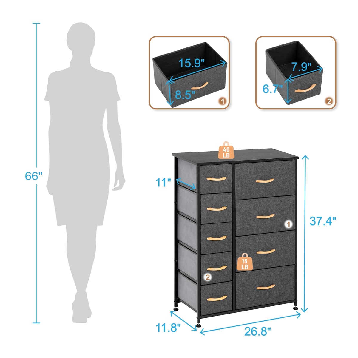 9-Drawer Fabric Dresser with Steel Frame & Wooden Top - Versatile Storage Organizer for Clothes, Toys & Home Essentials - Perfect for Bedroom, Nursery, Closet & Entryway Organization