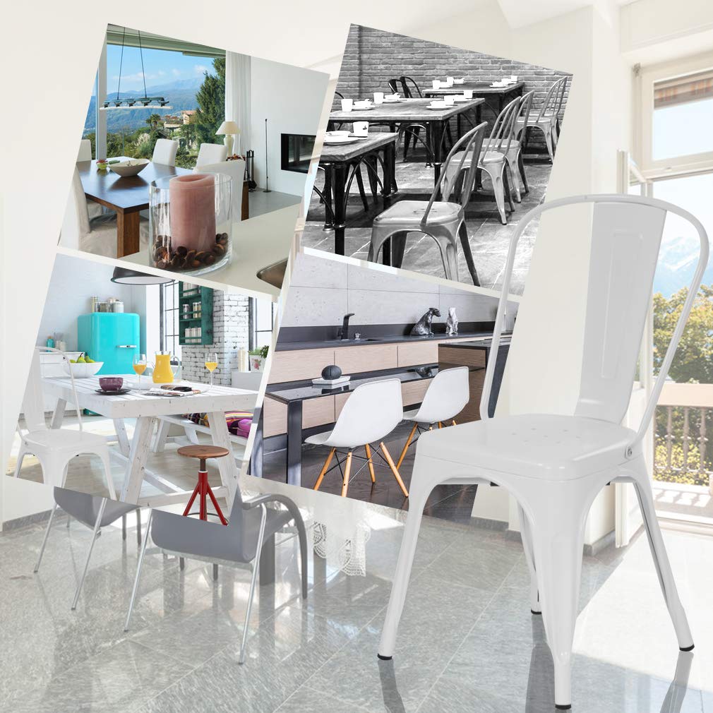 4-Pack Metal Dining Chairs for Indoor & Outdoor Use - Stackable Industrial Bistro Chairs for Restaurant, Cafe, Kitchen & Farmhouse - 330lb Weight Capacity - Cream - Perfect for Patio, Dining Room, Coffee Shop & Commercial Spaces