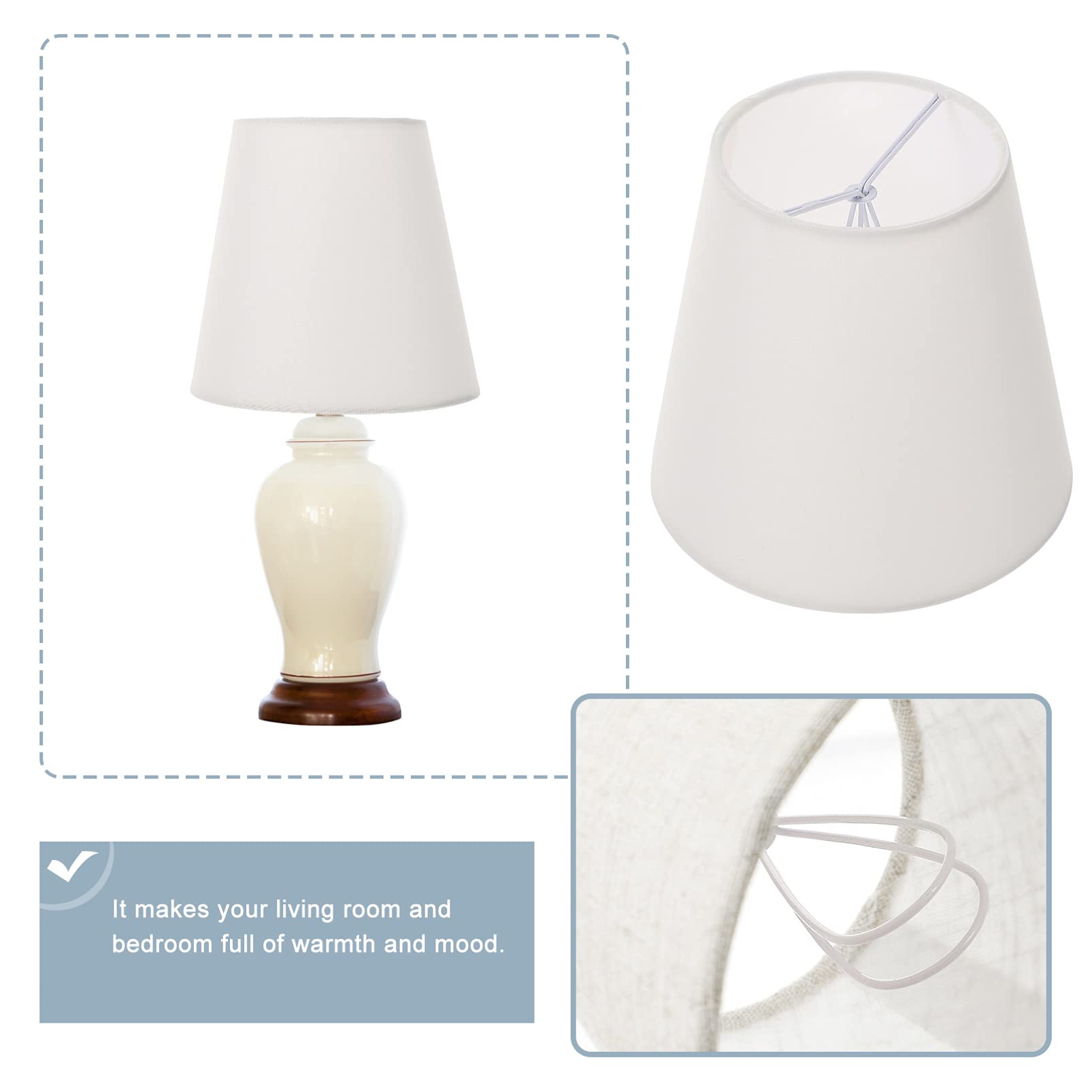 Minkissy Natural Beige 5.5x5x3.5 Inch Clip-On Barrel Lamp Shade - Handmade Fabric Cover for Table Lamps & Floor Lights - Perfect for Living Room, Bedroom, and Office Decor