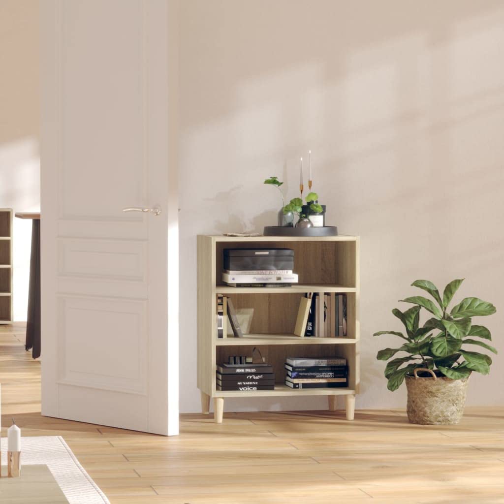 Modern 3-Tier Sideboard Bookcase with Wooden Legs - Chipboard Storage Cabinet for Home, Kitchen, Living Room & Office - 22.4