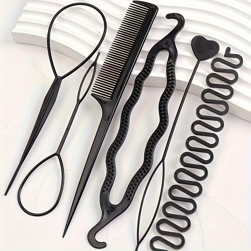 CHANDERKASH 4-Piece Plastic Hair Styling Kit - Hair Comb, Hair Loop, Braid & Ponytail Maker Tools for Women & Girls - Perfect for Salon, Home & Travel Hairstyling