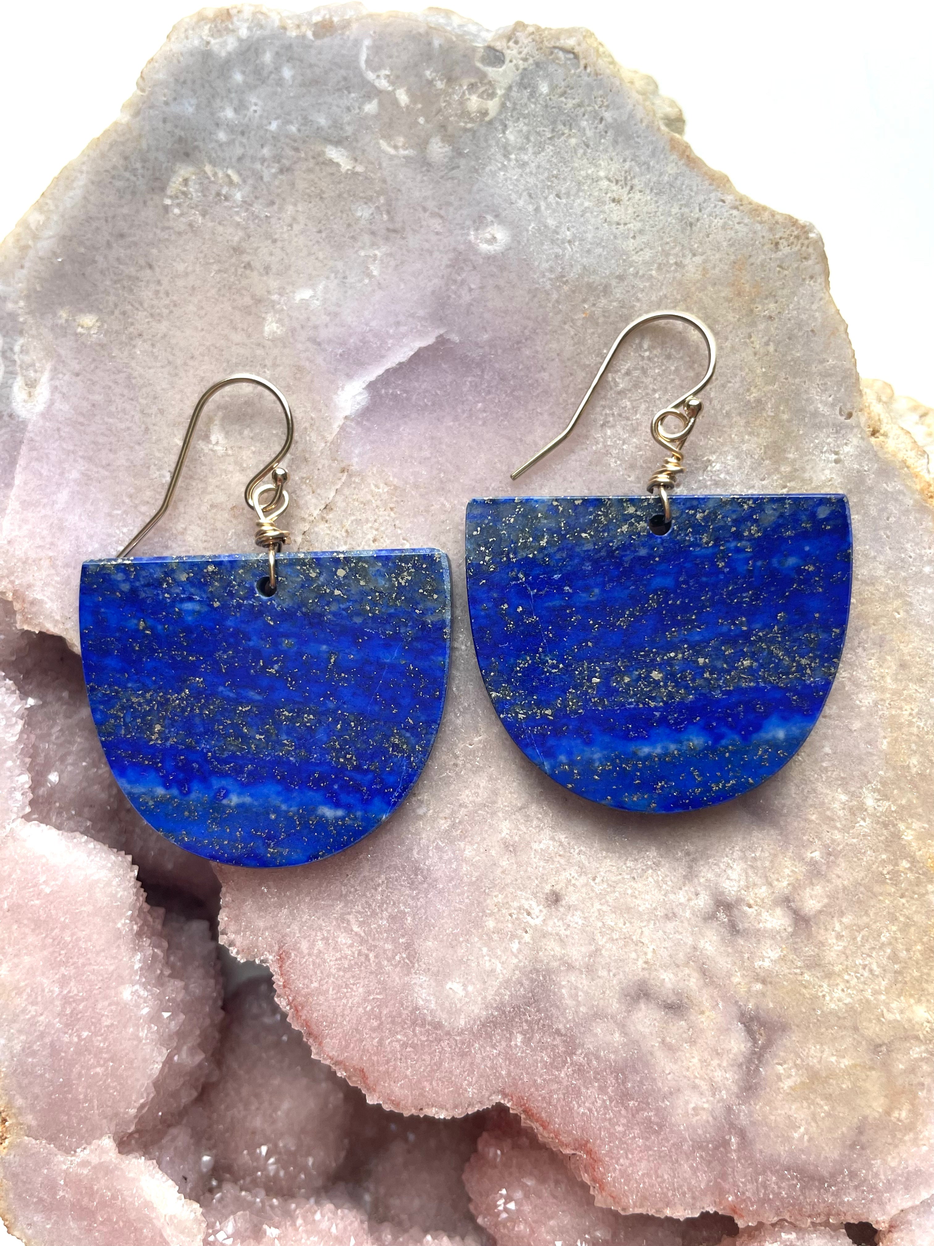 Lapis Lazuli Statement Earrings - 14K Gold Filled Dangle Earrings for Women | Elegant Boho Jewelry for Parties, Weddings & Special Occasions