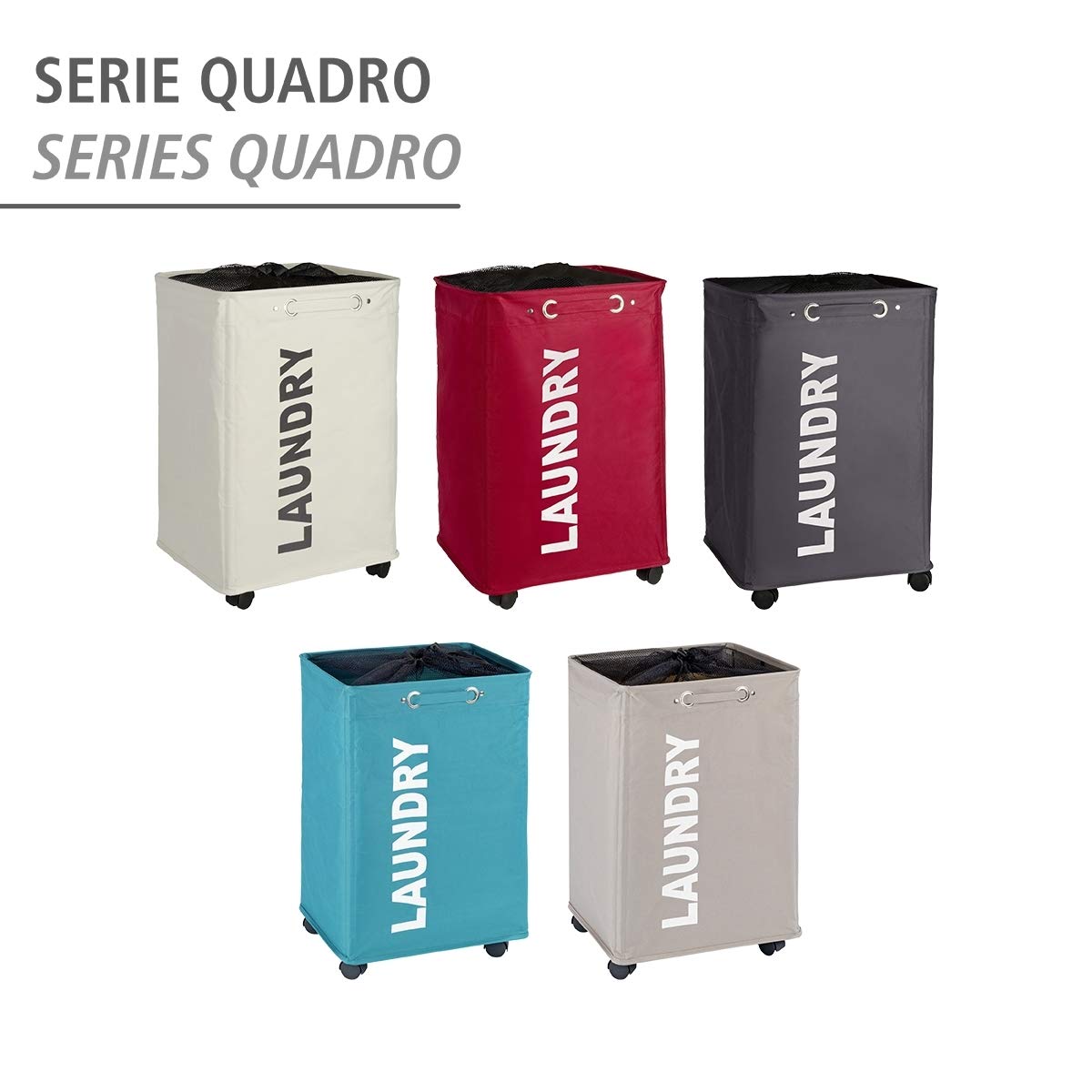 WENKO Quadro Slim Laundry Basket with Wheels & Privacy Cover - 20 Gallon Space-Saving Narrow Laundry Hamper for Clothes Storage - Ideal for Small Spaces, Apartments, and Laundry Rooms (Gray)