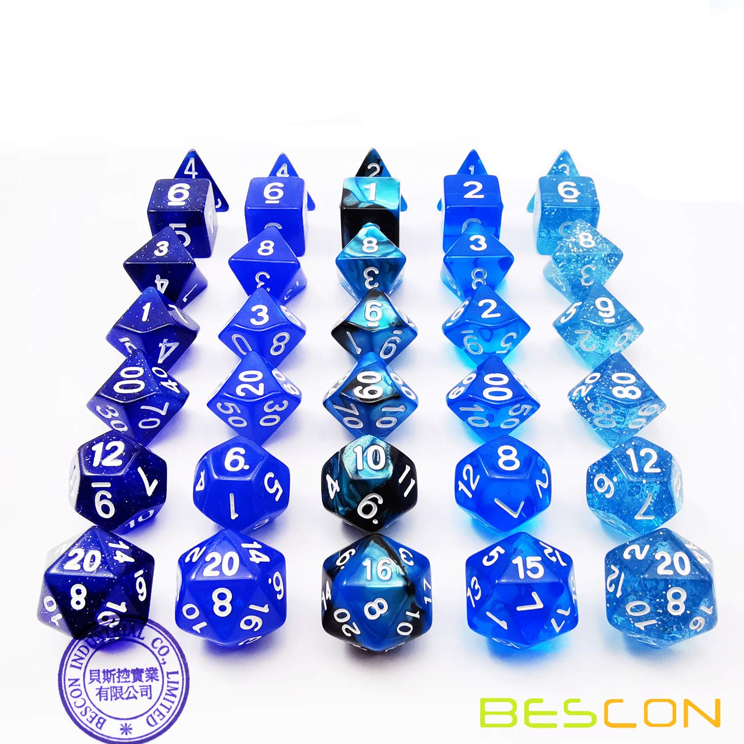 Bescon RPG Dice Set 35pcs Ocean Blue - Premium DND Dice for Dungeons & Dragons, Pathfinder, and Tabletop Role Playing Games | Perfect for D&D Campaigns, Gift Giving, and Game Nights