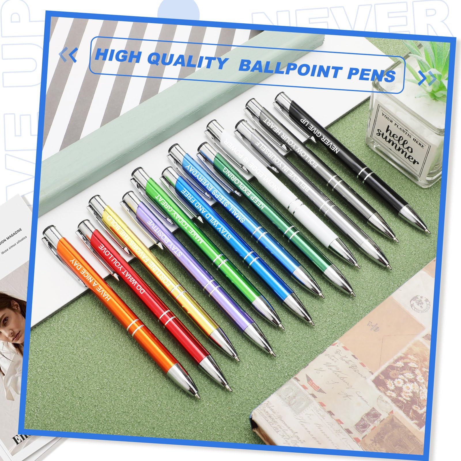 24 Pack Motivational Pens Bulk - Inspirational Quote Ballpoint Pens for Women, Coated Metal Personalized Office & School Supplies (12 Styles) - Perfect for Gifts, Encouragement Notes & Daily Writing