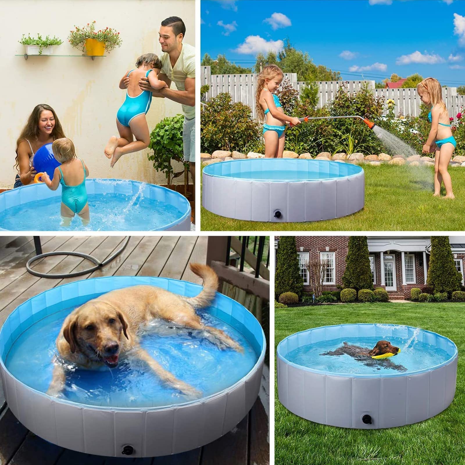 Foldable Dog Pool for Pets & Kids - Portable Collapsible PVC Pet Swimming Pool with Slip-Resistant Design - Indoor & Outdoor Puppy Bath Tub for Dogs, Cats, Children - Perfect for Backyard Play, Summer Cooling, and Pet Bathing