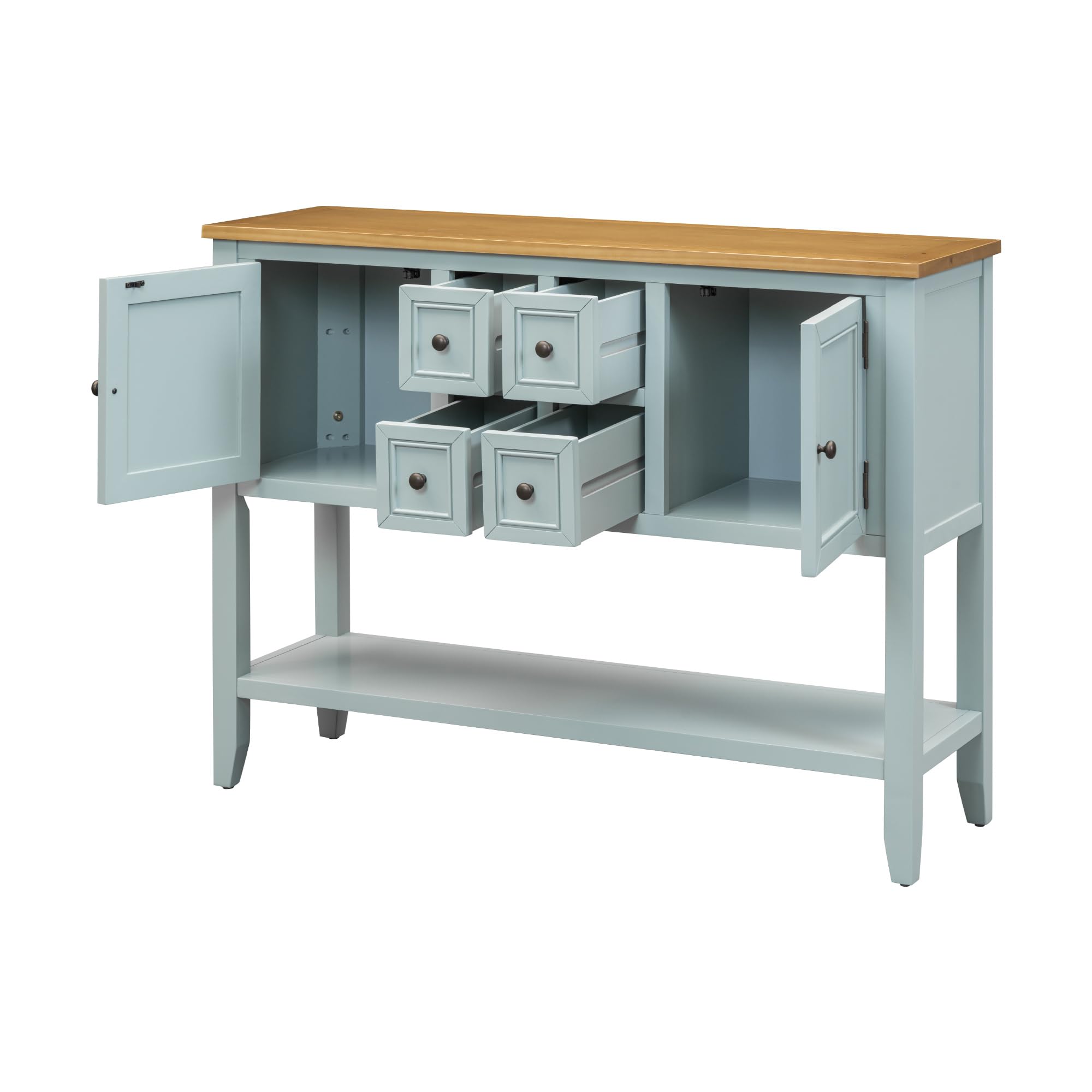 Modern Console Table with 4 Drawers & 2 Cabinets - Buffet Sideboard with Bottom Shelf in Lime White - Perfect for Entryway, Living Room or Dining Room Storage Solution
