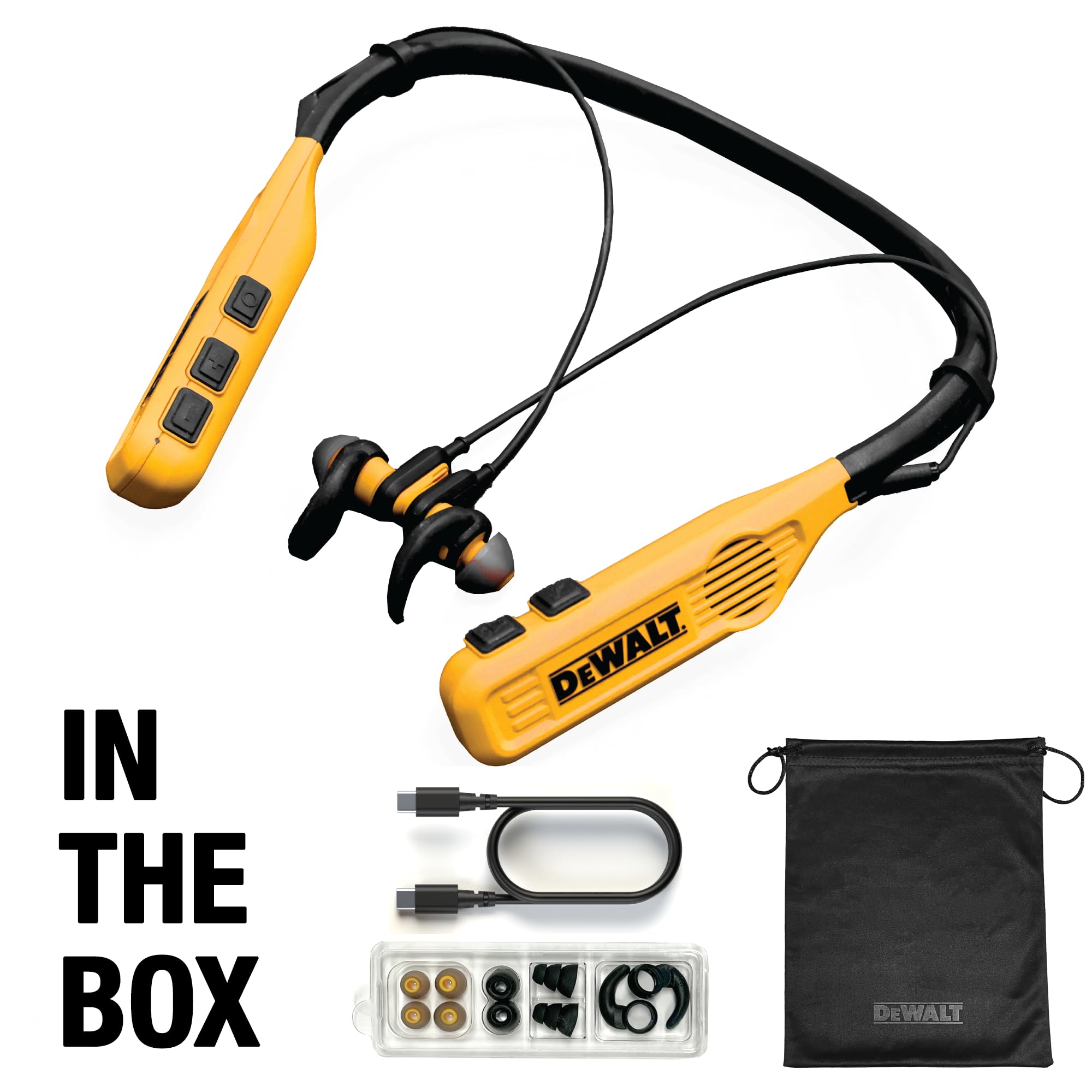DEWALT 2-in-1 Neckband Bluetooth Headphones with Built-in Speakers - Jobsite Wearable Speaker & Neck Headphones - 60+ Hours Wireless Bluetooth Headset for Hands-Free Music & Calls - Includes Carry Pouch - Perfect for Construction Workers, Gym Enthusiasts & Outdoor Activities