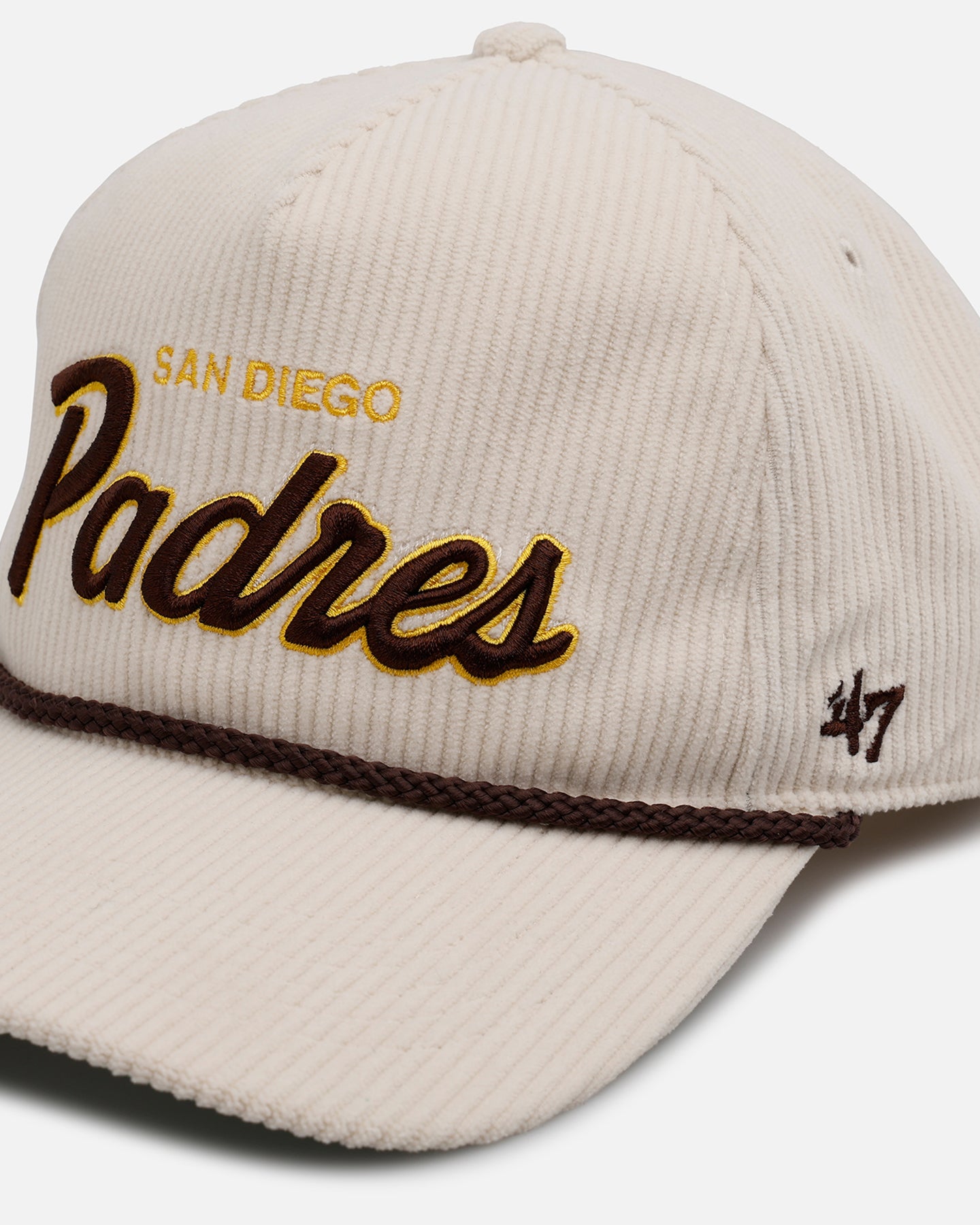 47 Brand San Diego Padres 'Natural Script' Premium Corduroy Snapback Hat - Official MLB Licensed Baseball Cap for Men & Women - Perfect for Game Day, Sports Events & Casual Wear