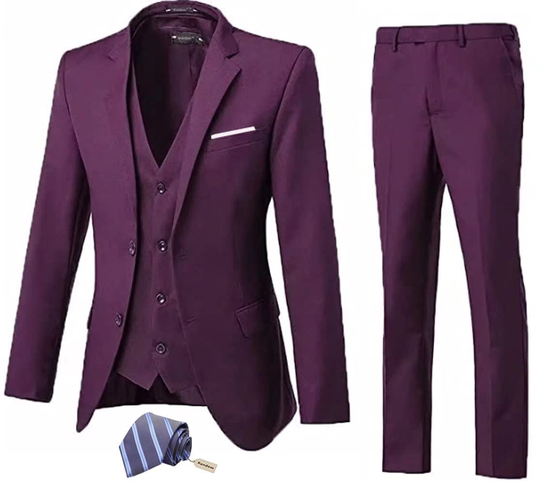 Premium 3-Piece Men's Slim Fit Suit Set - Business, Groomsmen & Prom Attire with Jacket, Vest, Pants & Tie | Formal Events, Weddings & Office Wear