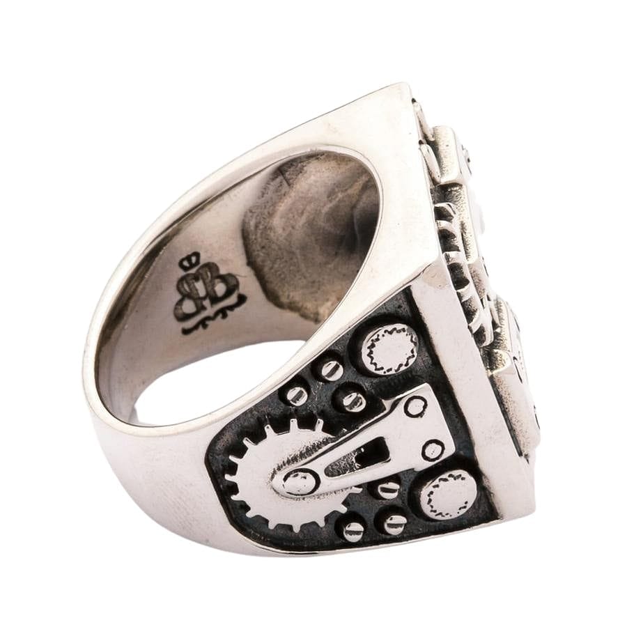 Stylish Mechanical Sterling Silver Biker Ring for Men - Durable Handmade Jewelry for Motorcycle Riders, Bikers & Rock Fashion Lovers - Perfect for Everyday Wear, Gifts & Special Occasions