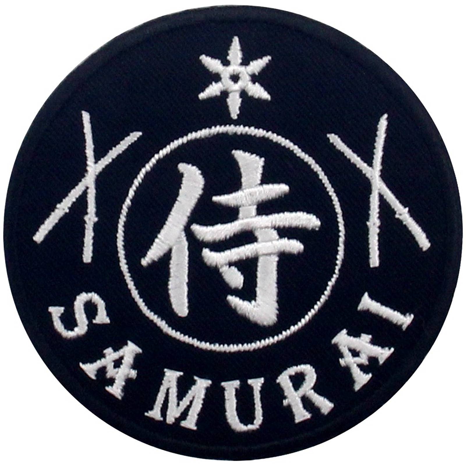 Samurai Patch Embroidered Iron On & Sew On Applique Emblem - White & Black Design for Jackets, Bags, Hats DIY Costume & Cosplay Accessories