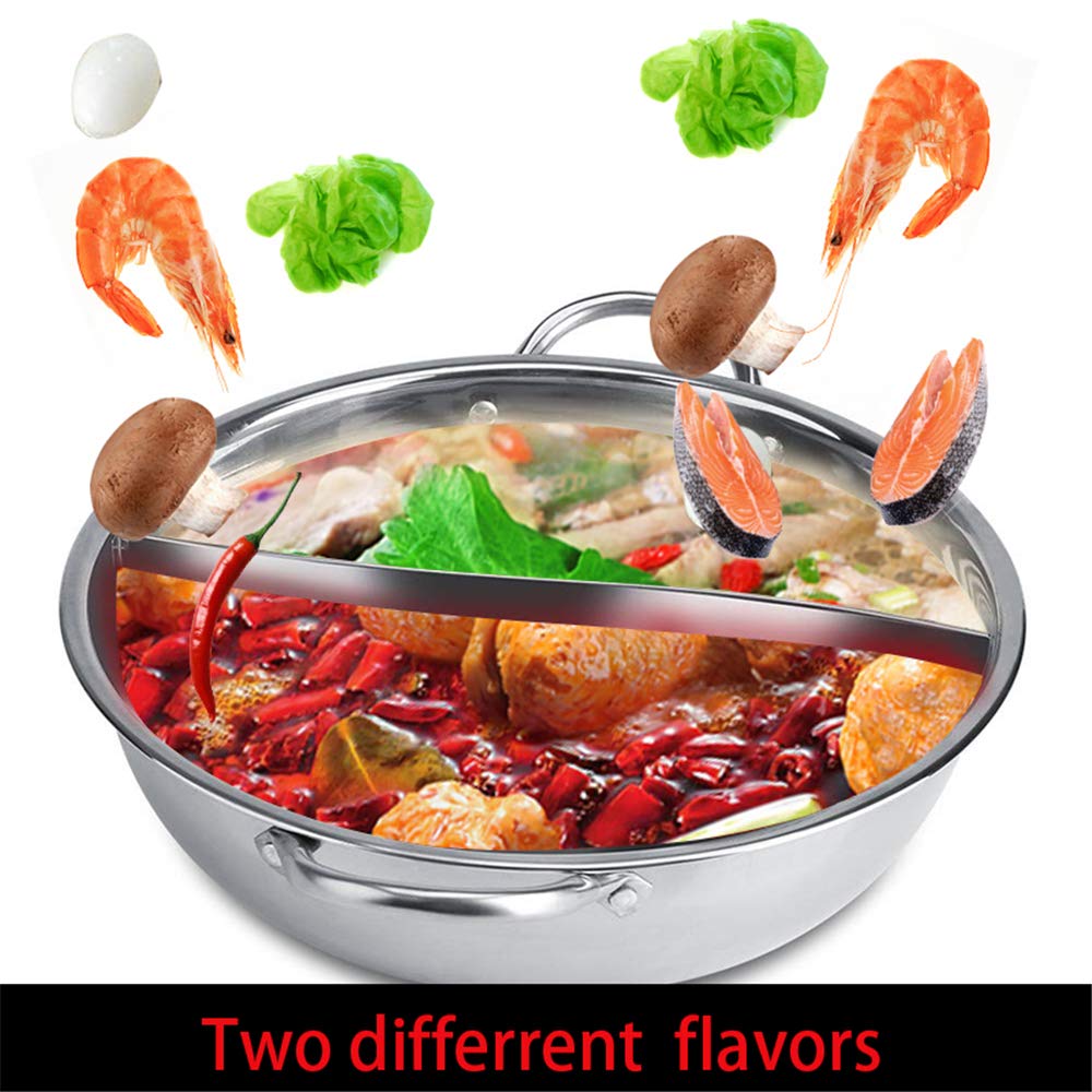30/32cm Hot Pot, Mandarin Duck Shaped Cooking Pot, Stainless Steel Soup Casserole for Shabu Shabu - Double Induction Hob Compatible (30cm) - Perfect for Family Gatherings, Asian Hot Pot Parties & Home Cooking
