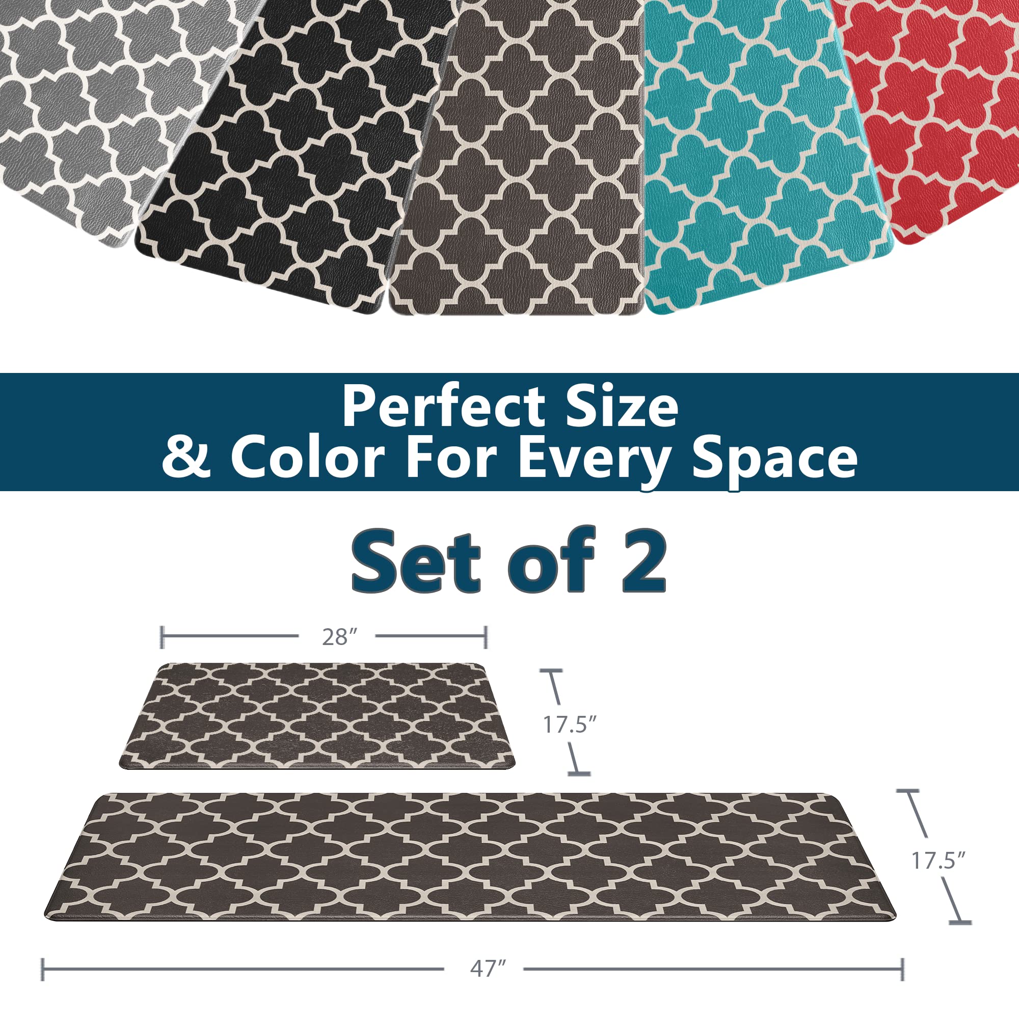 ComfiLife Anti-Fatigue Kitchen Floor Mats (2-Pack) - Extra Thick Cushioned, Non-Slip, Waterproof Standing Mat for Home & Office - Easy to Clean Kitchen Rug for Sink, Laundry & Cooking Areas - Perfect for Long Hours of Standing While Cooking, Washing Dishes or Doing Laundry (Brown)