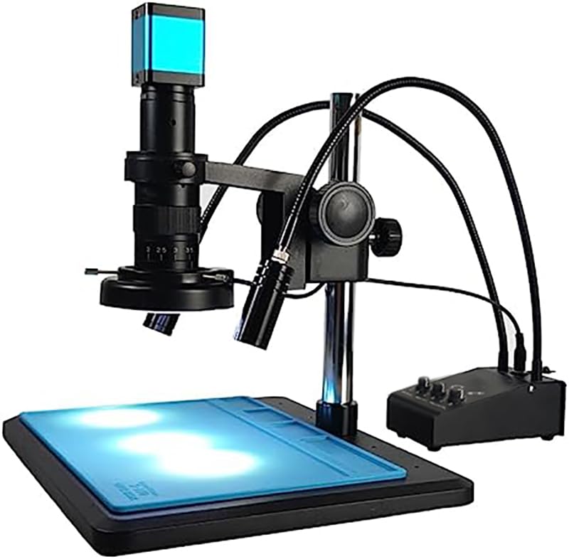 6W 6500K Dual Gooseneck Microscope Light with 64 LED Ring Illuminator - Adjustable Spotlight for Industrial Digital Stereo Microscopes, PCB Repair, Soldering - Perfect for Electronics Workbench, Jewelry Making, and Scientific Research