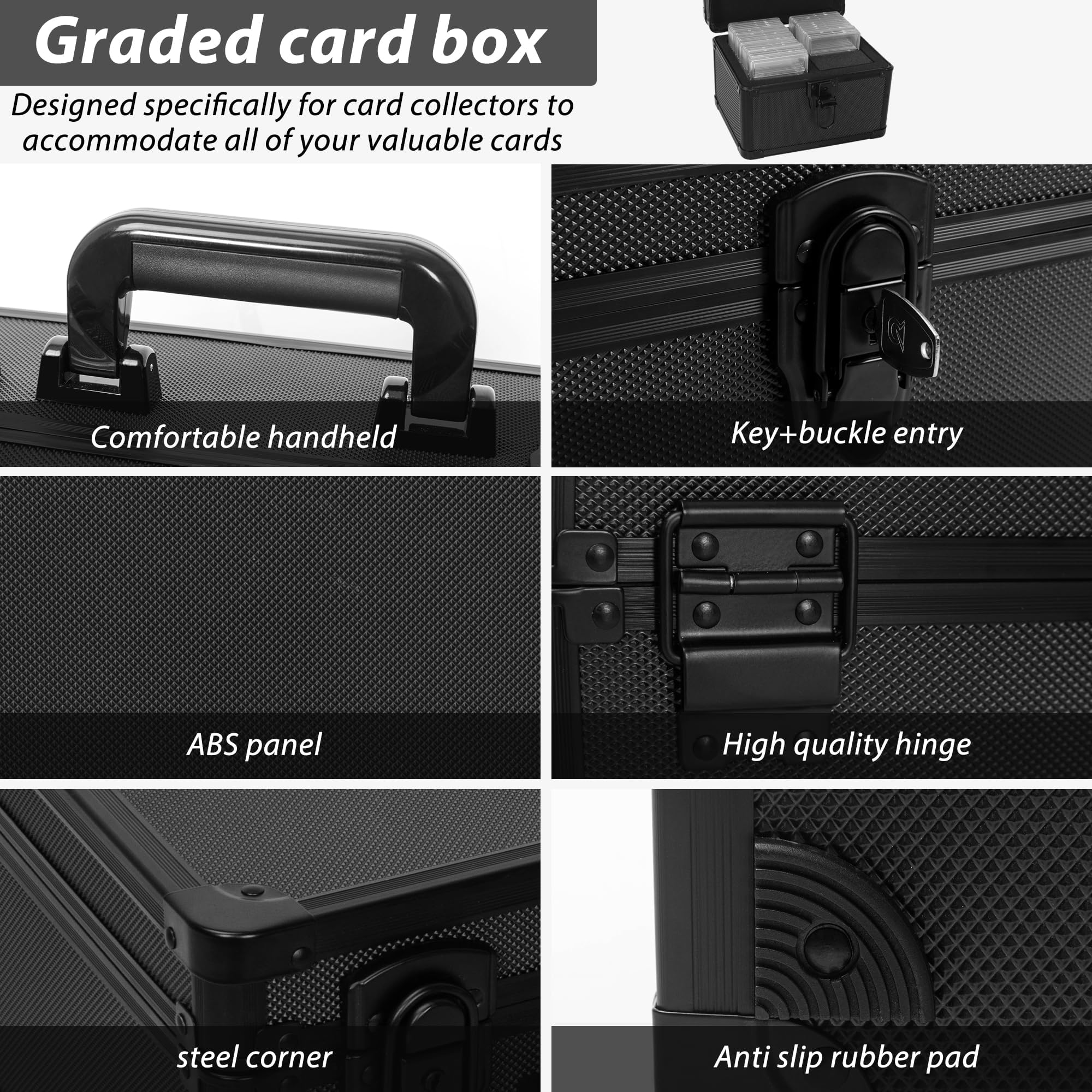 Premium Aluminum Alloy Graded Card Storage Case - Holds 100 PSA, CSG, BGS Slabs & Top Loaders - Durable Sports Trading Card Protector for Collectors & Display
