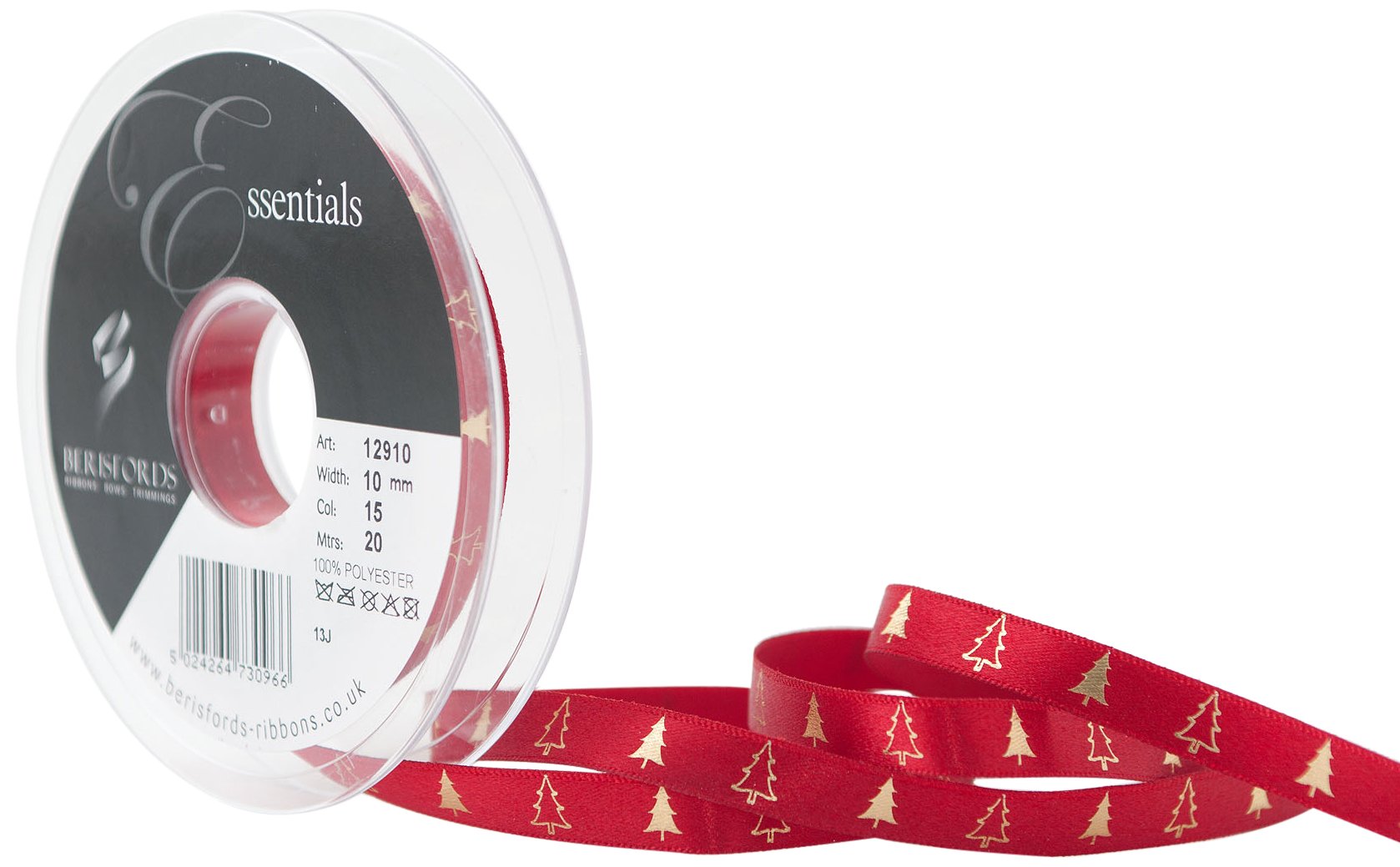 10mm Little Fir Tree Ribbon - Red and Gold Christmas Decoration for Gift Wrapping, Tree Trimming, and Holiday Crafts