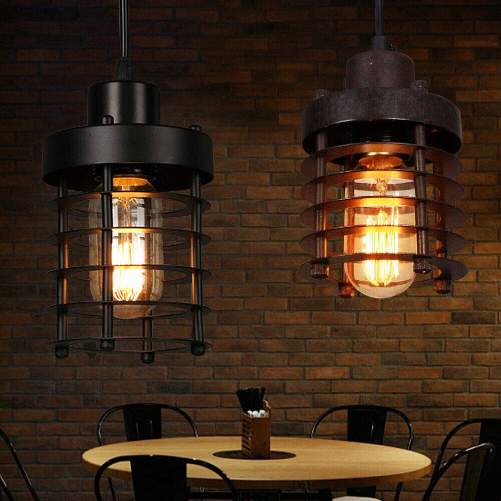 Vintage Industrial Iron Cage Pendant Light - Rusty European Metal Hanging Lamp for Living Room, Dining Room, Bedroom, Kitchen, Bar & Café | Perfect for Farmhouse, Loft & Industrial Style Decor