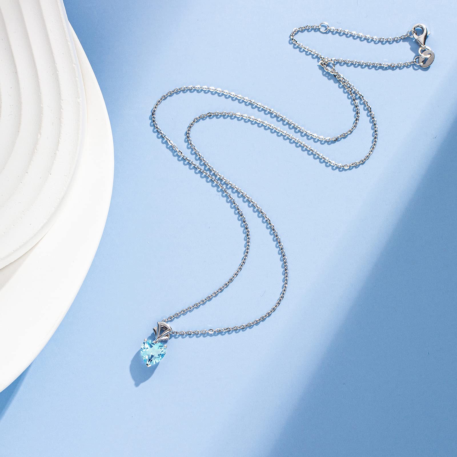 14K White Gold & Sterling Silver Heart Birthstone Pendant Necklace for Women - 8mm Gemstone Jewelry Gift for Mom, Wife, Girlfriend | Anniversary, Birthday, Valentine's Day Present | Perfect for Everyday Wear, Special Occasions & Gift-Giving