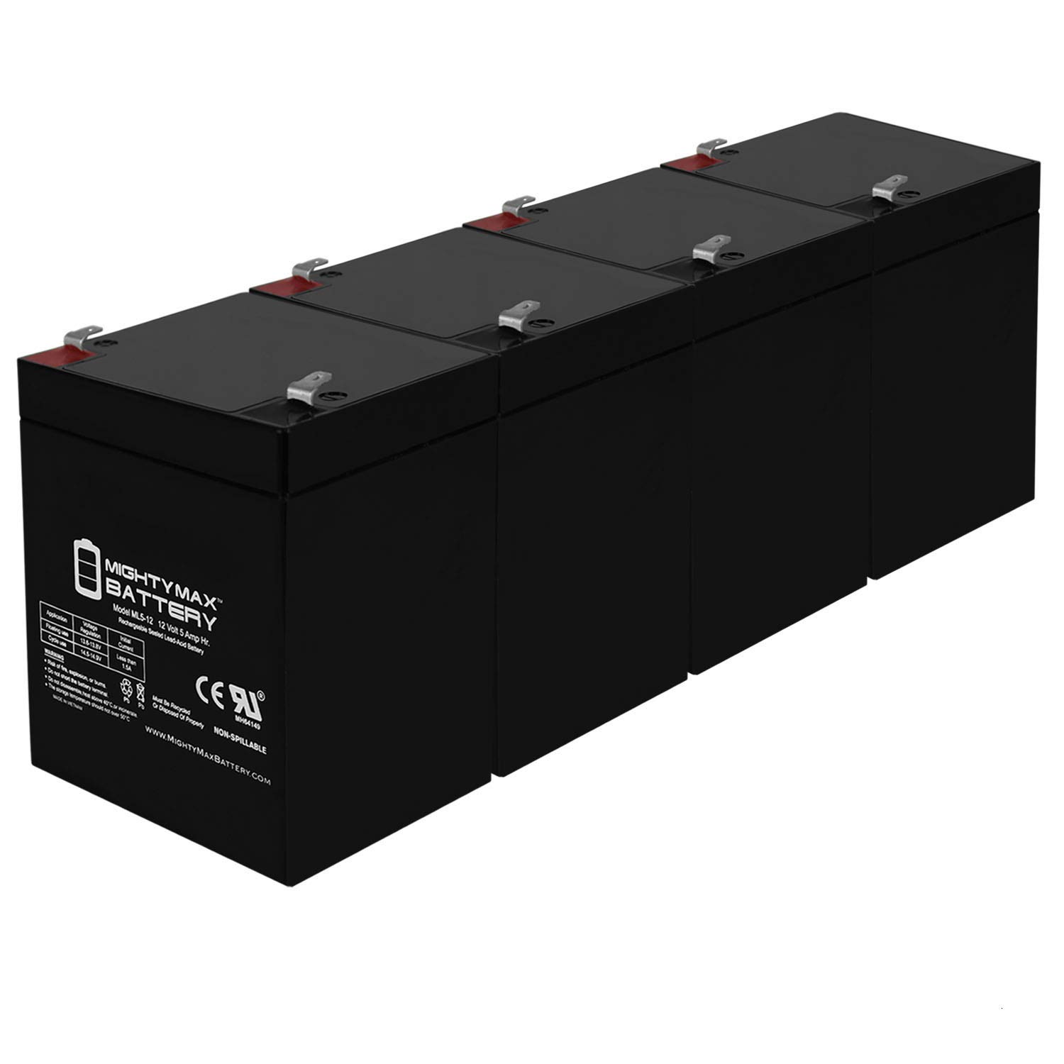 Mighty Max 12V 5AH SLA Replacement Battery for Raion Power RG1250WP - 4 Pack - Perfect for Power Wheels, Scooters, and Emergency Backup Power
