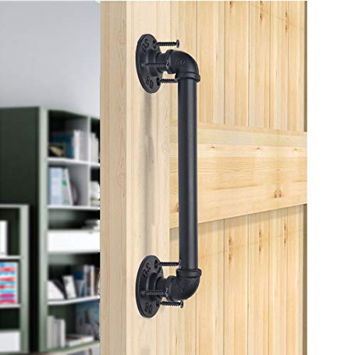 Vintage Black Industrial Pipe Barn Door Handles - 12 Inch for Sliding Doors & Gates