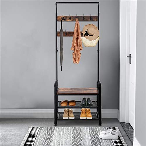 Rustic Industrial Coat Rack Hall Tree with Shoe Bench - Entryway Organizer with Hooks & Storage Shelf for Hallway, Bedroom & Living Room - Easy Assembly Home Furniture for Small Spaces & Apartment Entryways