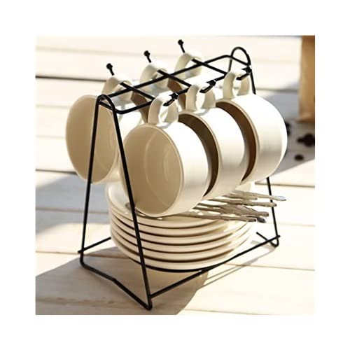 19-Piece Nordic Style Ceramic Coffee & Tea Cup Set with Saucers, Cup Holder & Spoon - Elegant White for Home, Office & Cafe Use