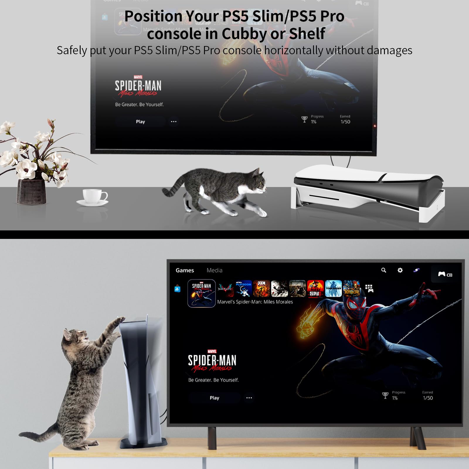 BeisDirect Horizontal Stand for Sony PS5 Slim - Base Support Compatible with PS5 Disc & Digital Edition, Non-Slip Accessories (White) - Perfect for Gaming Setups, Living Room & Bedroom Organization