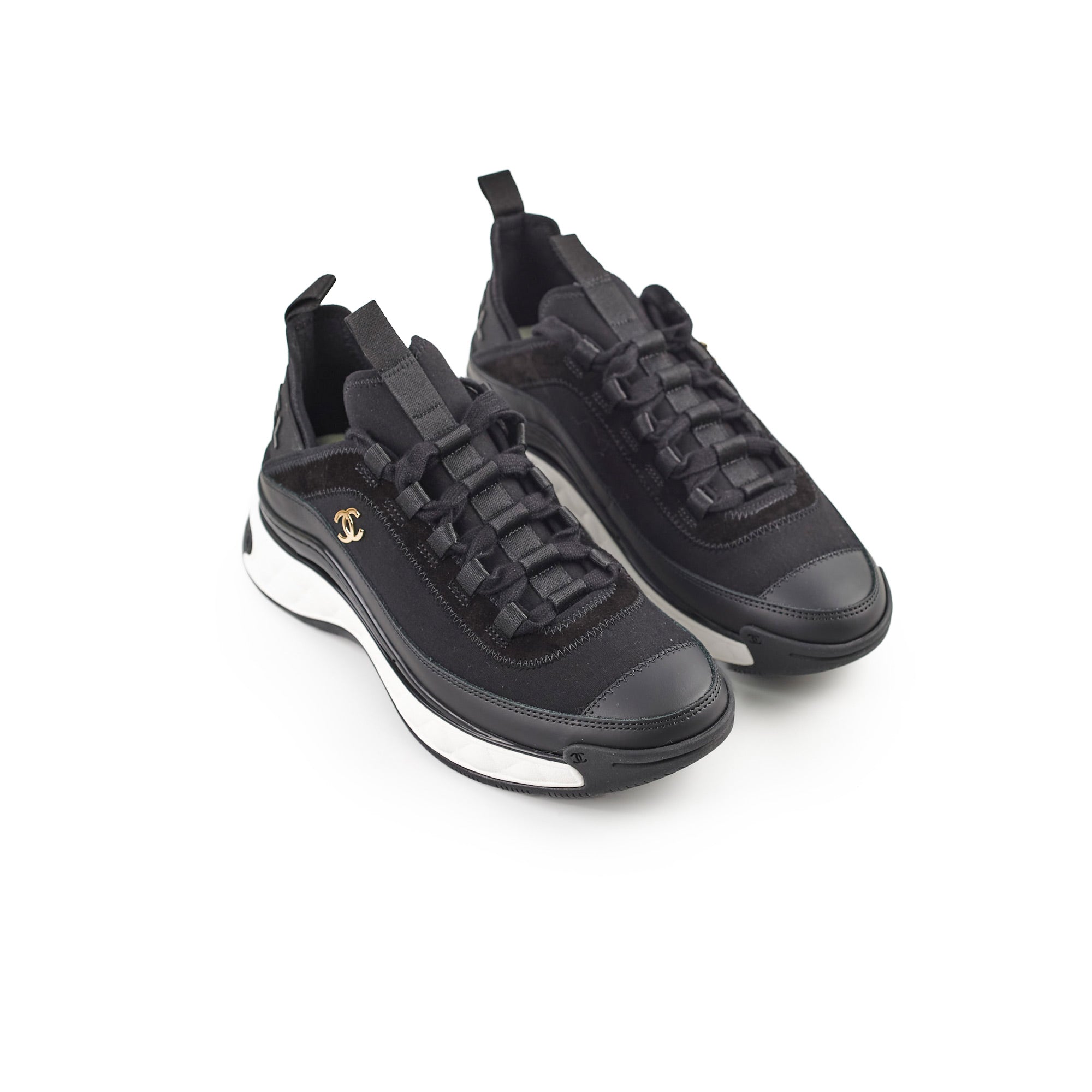 Chanel Black Leather Sneakers for Women Size 37.5 - Comfortable Casual Shoes for Walking, Travel & Everyday Wear