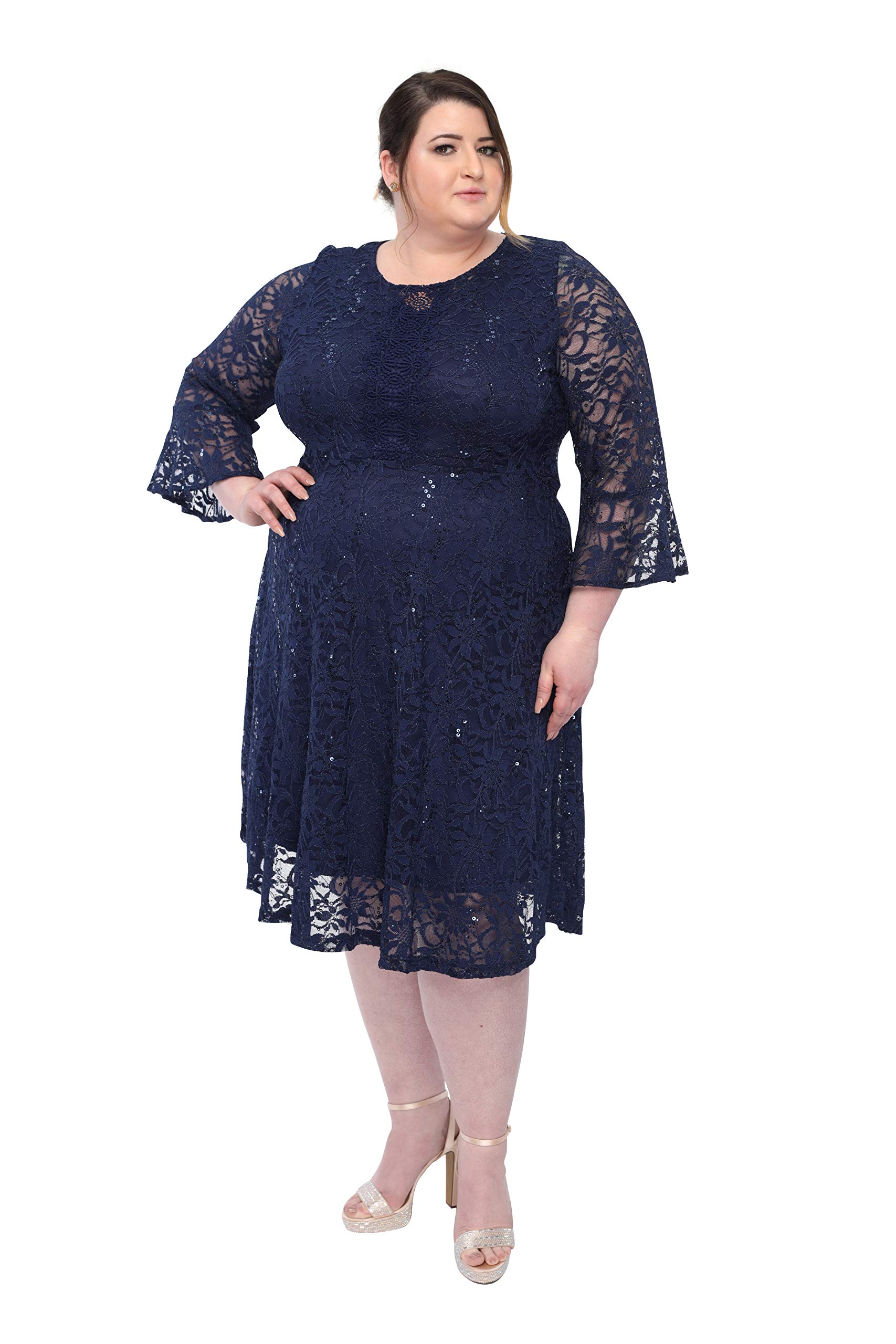 Elegant Plus Size Lace Cocktail Dress for Women - Crew Neck Formal Wedding & Bridesmaid Party Dress | Perfect for Evening Events, Prom, Cocktail Parties & Special Occasions