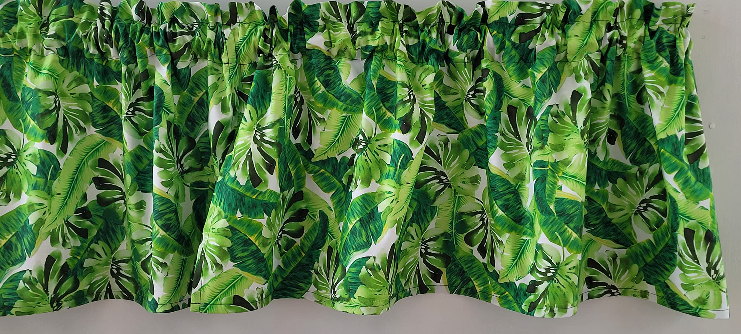Tropical Valance Curtain - Palm & Banana Leaf Design, Island Kitchen Window Treatment, 41x15 Inches, Green Leaf Pattern for Beach & Coastal Home Decor