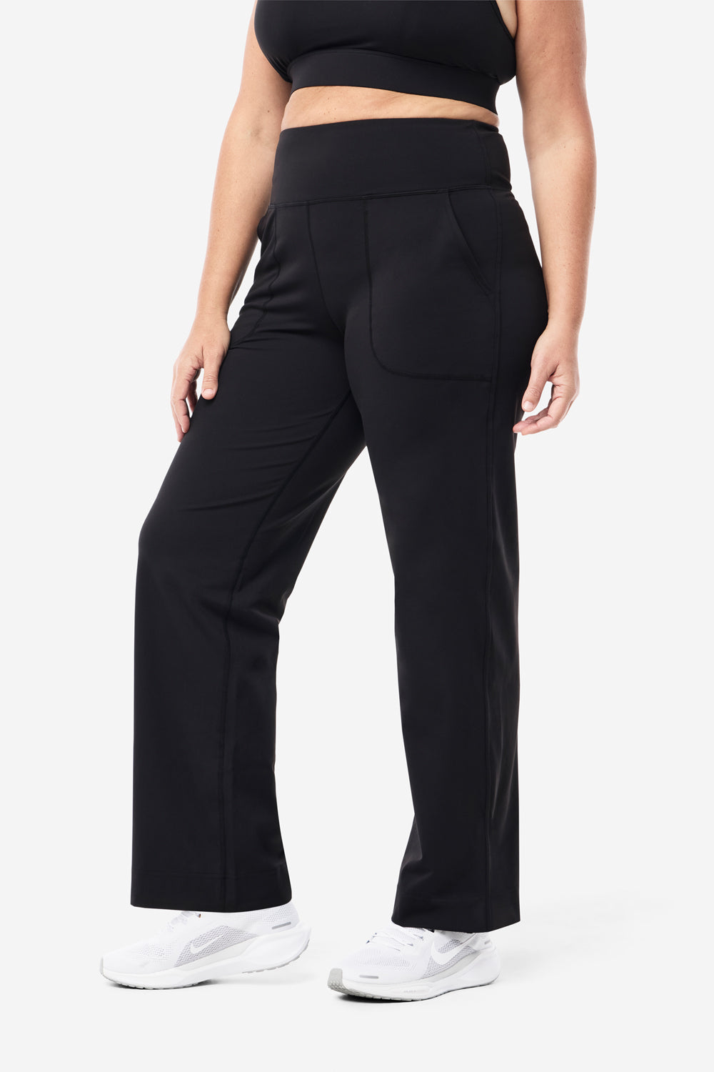 Wide Leg Base Pants for Women - High Waisted Stretchy Comfortable Black Trousers | Perfect for Work, Office, Casual & Lounge Wear