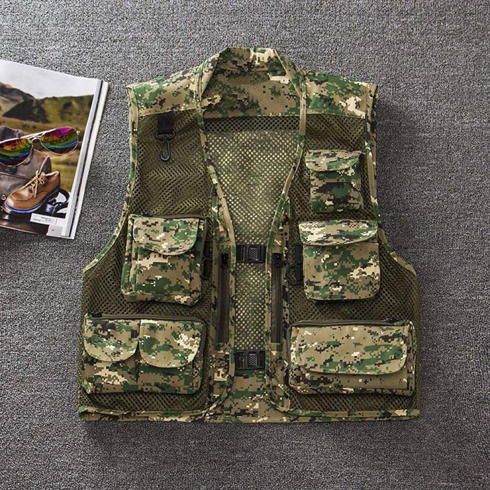 FLLLYQ Men's Camouflage Mesh Fishing Vest - Lightweight Breathable Quick-Dry Outdoor Vest with Multiple Pockets for Fishing, Hunting, Hiking & Photography | Perfect for Summer Adventures & Outdoor Activities