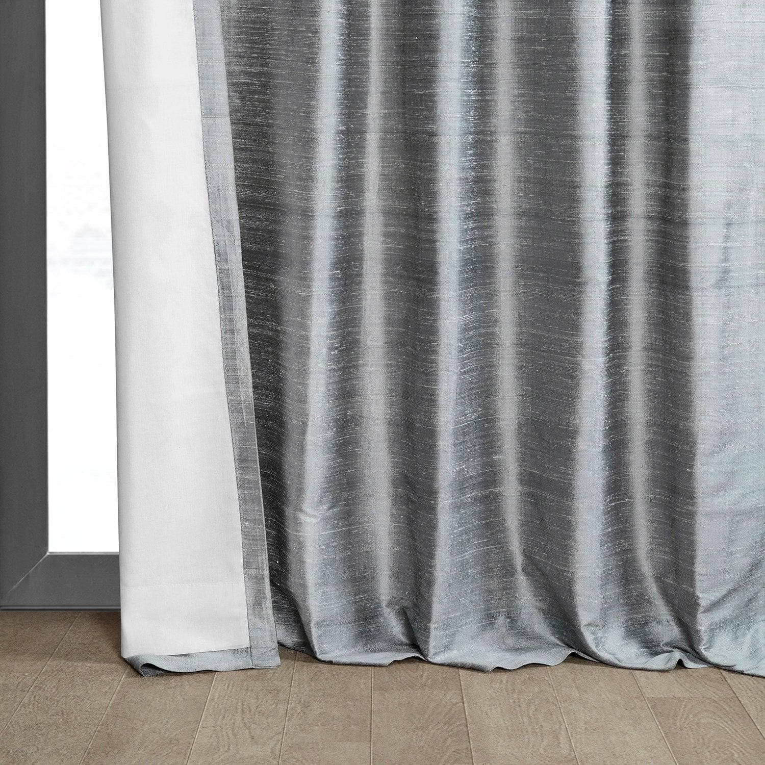 Mineral Grey Textured Dupioni Silk Blackout Curtains for Bedroom & Living Room - Elegant Light Blocking Window Drapes for Home Decor