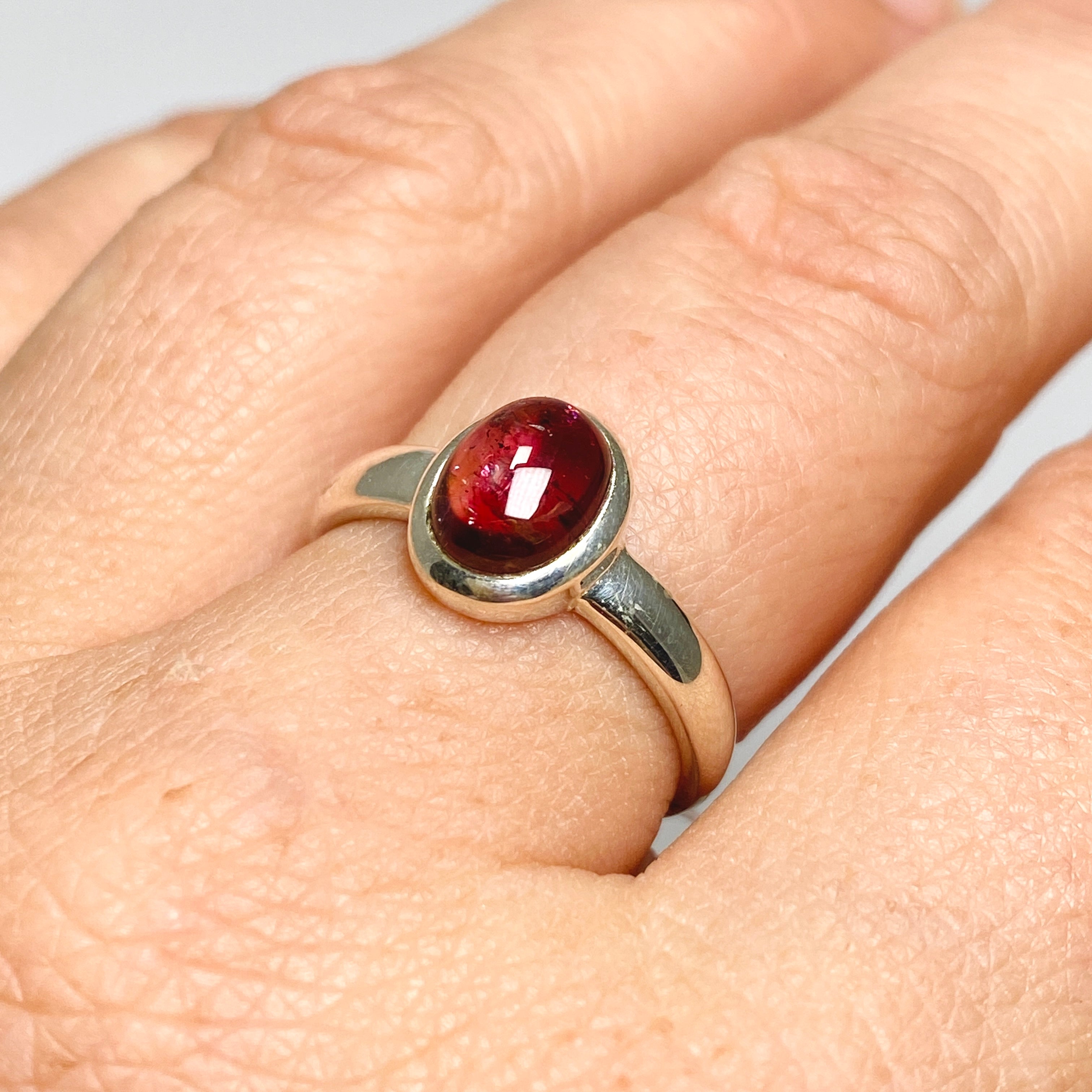 Pink Tourmaline Oval Cabochon Ring - Size 7.5 - PRGJ734 - Elegant Jewelry for Women, Perfect for Weddings, Parties & Special Occasions