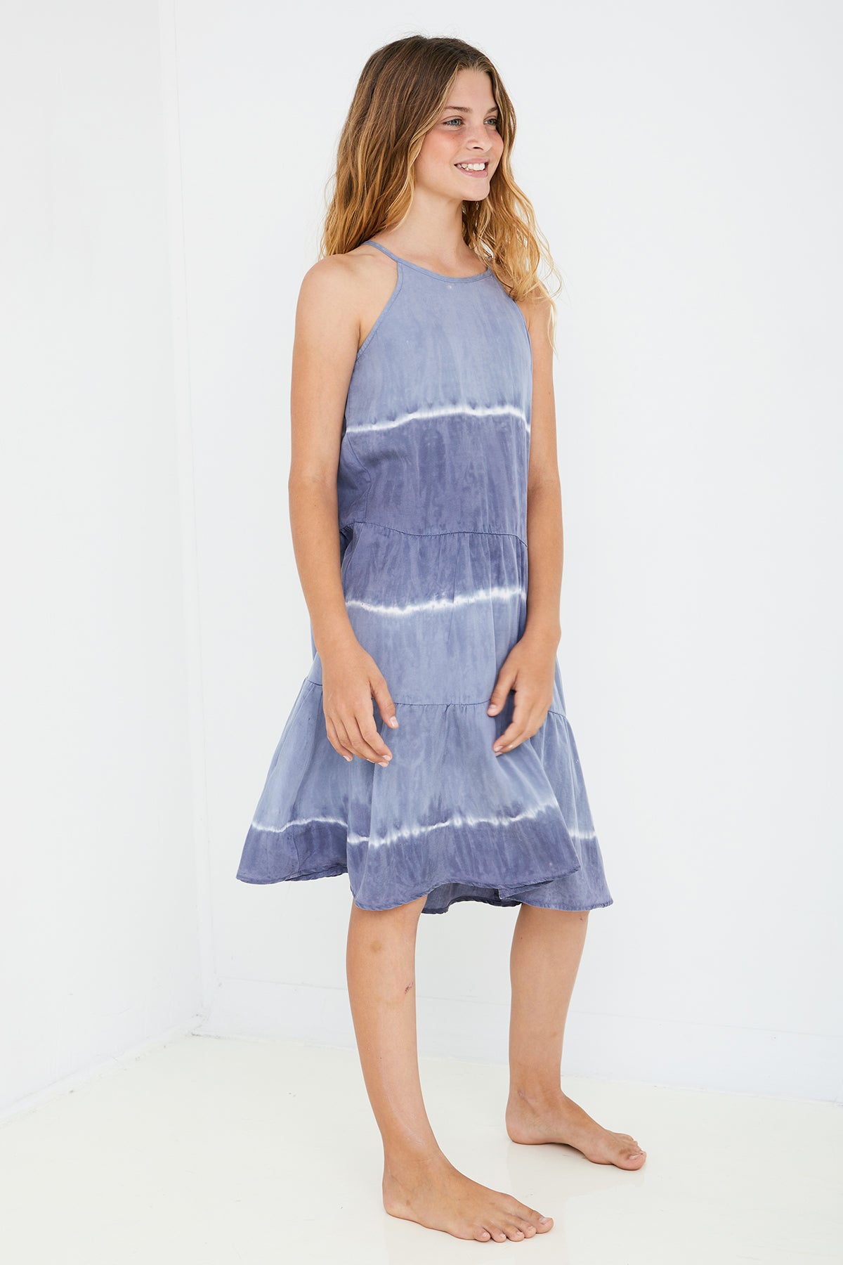 Bella Dahl Girls Indigo Tiered Dress - Size 12 | Flowy Casual Summer Dress for Kids | Perfect for Playdates, Parties & Family Outings