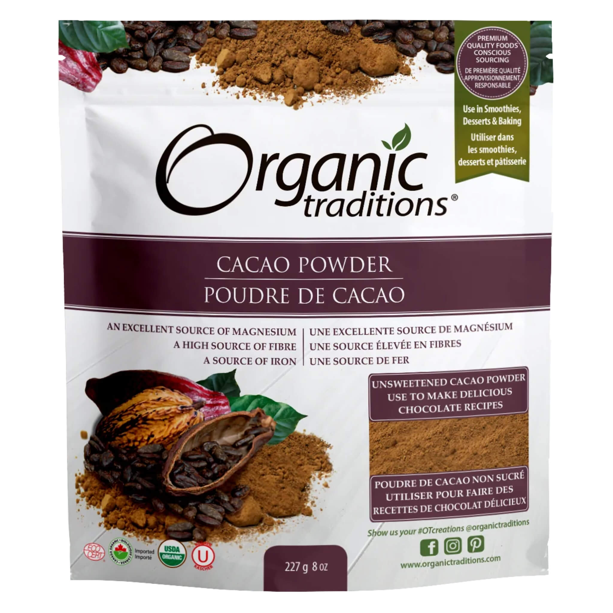 Organic Cacao Powder for Baking & Smoothies | 100% Pure Unsweetened Cocoa Powder | Perfect for Hot Chocolate, Desserts & Healthy Snacks