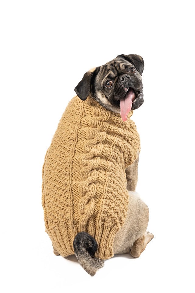 Warm Alpaca & Camel Cable Knit Dog Sweater for Small to Large Breeds - Cozy Winter Outfit for Dogs