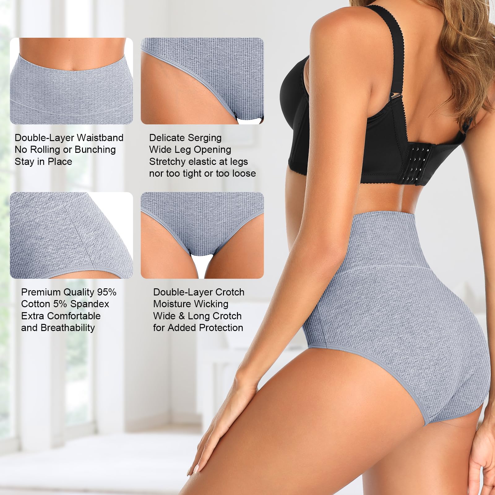 High Waisted Women's Underwear - Cotton Tummy Control Postpartum Panties - Full Coverage Soft Comfortable Briefs for Everyday Wear, Yoga & Postpartum Recovery