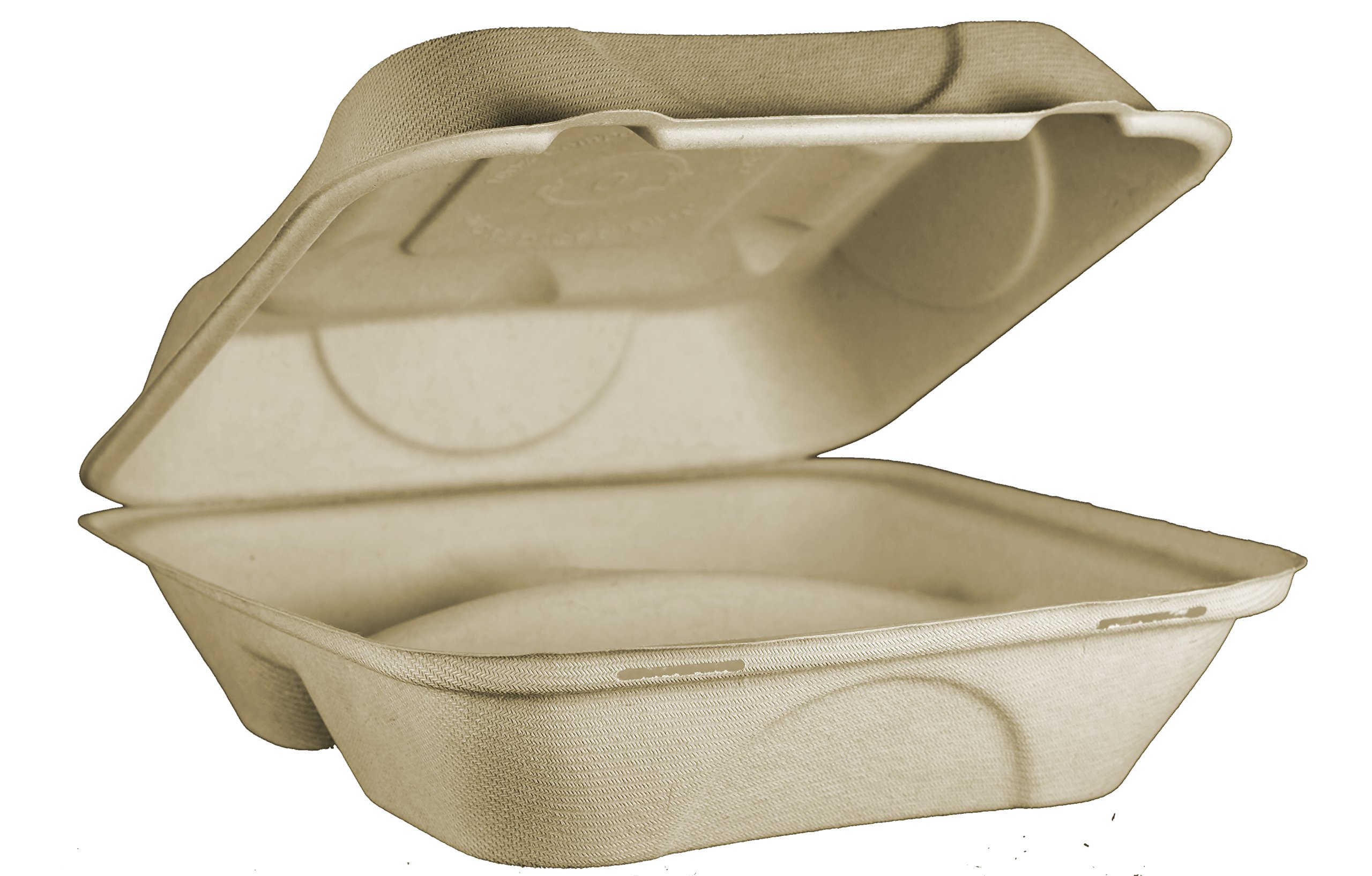 World Centric TOSCU9T Eco-Friendly Compostable Fiber Clamshell Takeout Containers - 300 Count, Kraft Brown - Perfect for Restaurants, Catering & Food Service Businesses