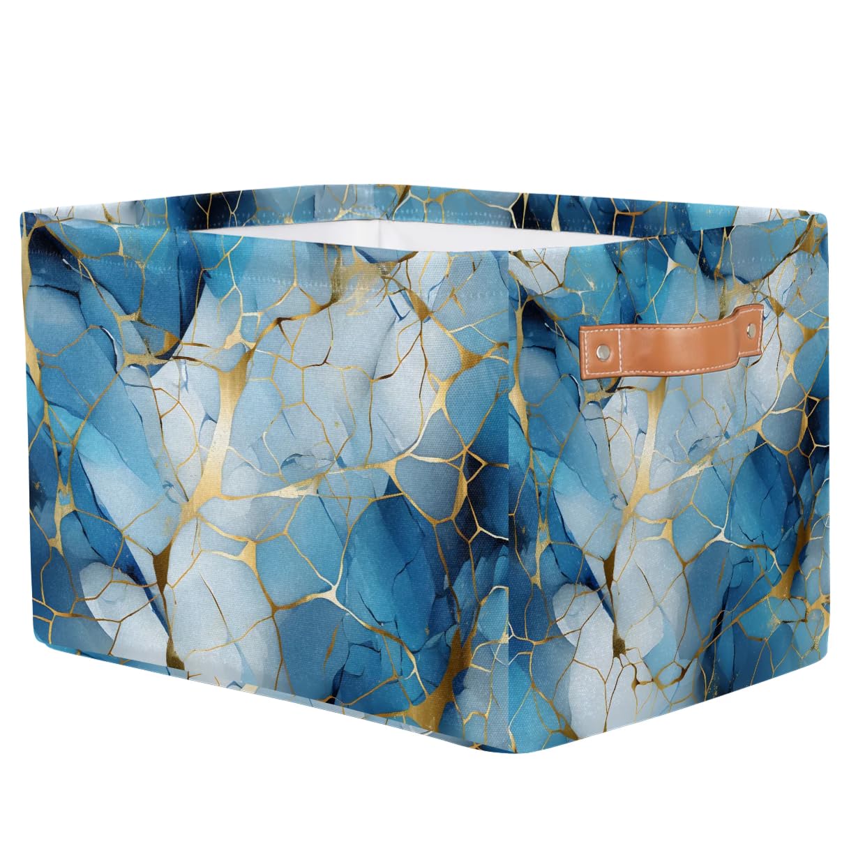 Marbled Storage Basket with Handles - 2 Pack Multi-Purpose Organizer for Closet, Toys & Home Decor | Blue Crushed Flower Design | Perfect for Bedroom, Bathroom & Kids Room Storage