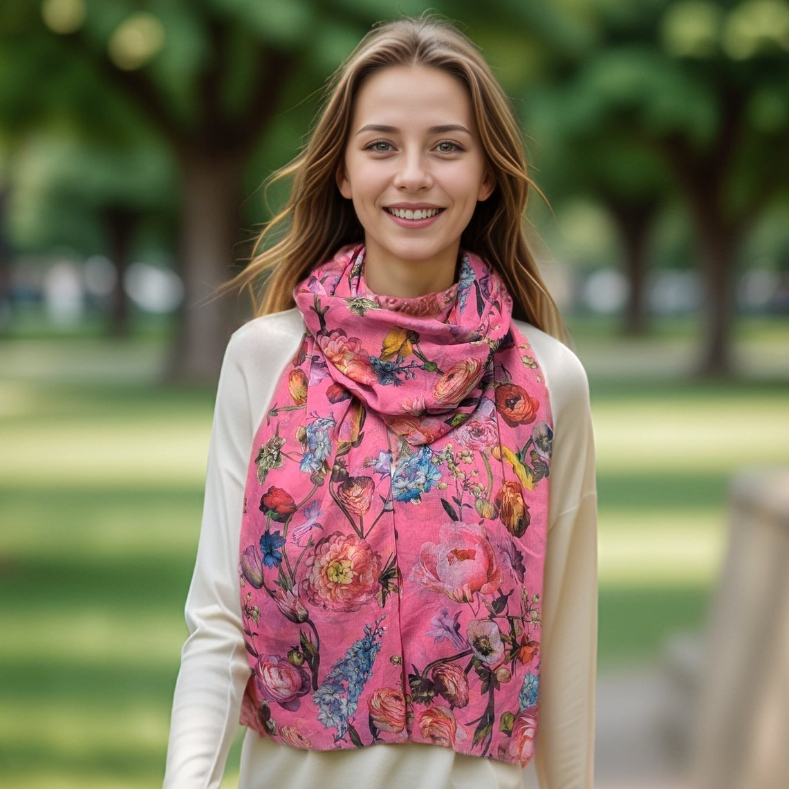 Silky Floral Scarf for Women - Soft Pink Elegant Fashion Accessory (70x180cm) - Perfect for Office, Party & Everyday Wear