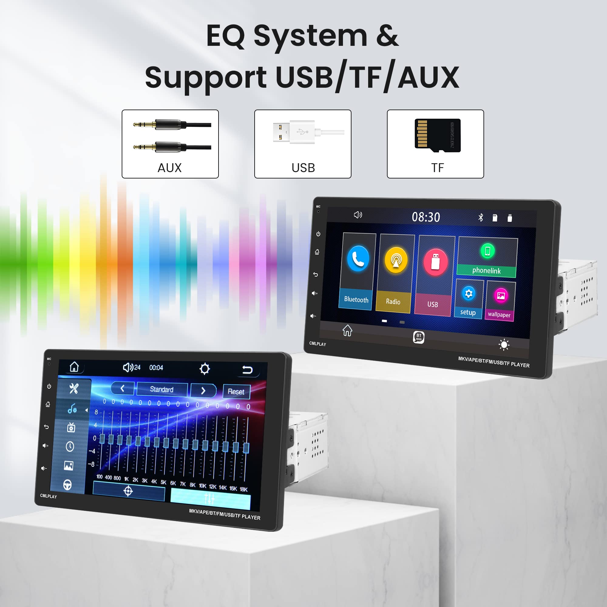 1 Din CarPlay Android Auto Bluetooth Car Stereo - 9