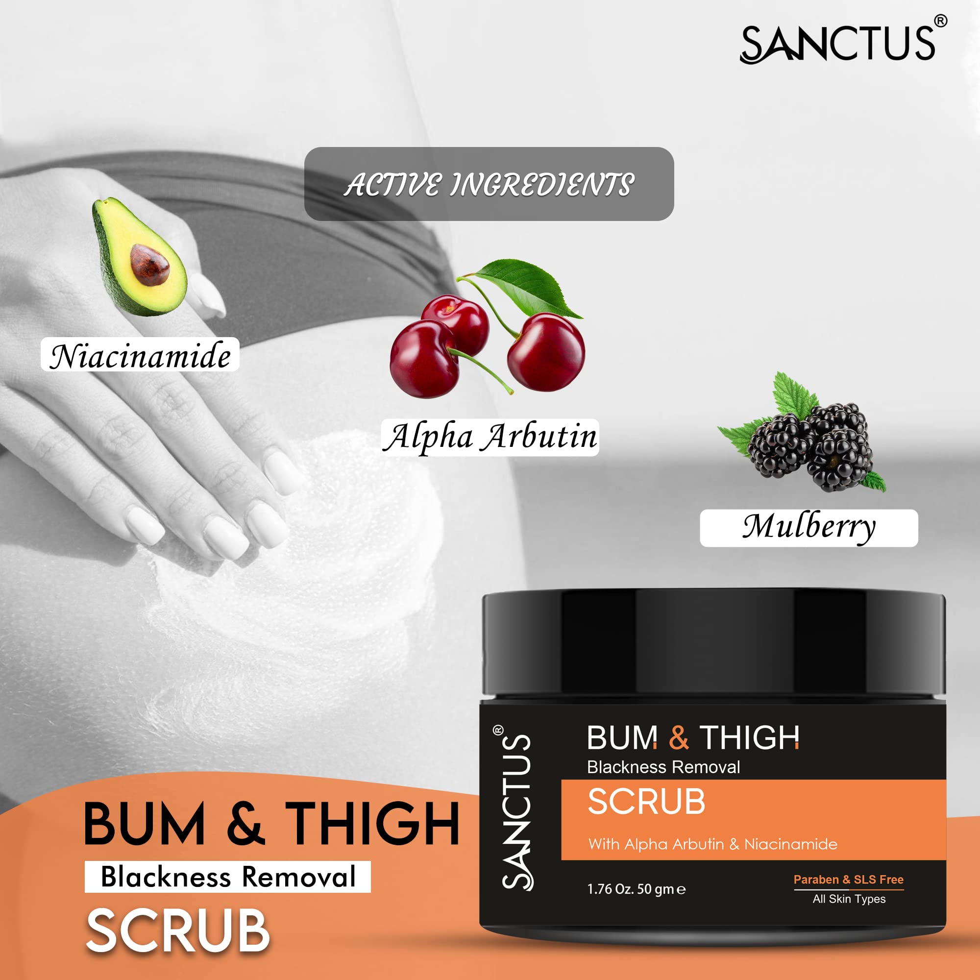 Bum & Thigh Whitening Scrub - Exfoliating Body Scrub for Dark Spot Removal, Skin Brightening & Smoothing - Natural Skin Lightening Treatment for Soft, Nourished Skin - Perfect for Post-Workout Care & Summer Body Prep