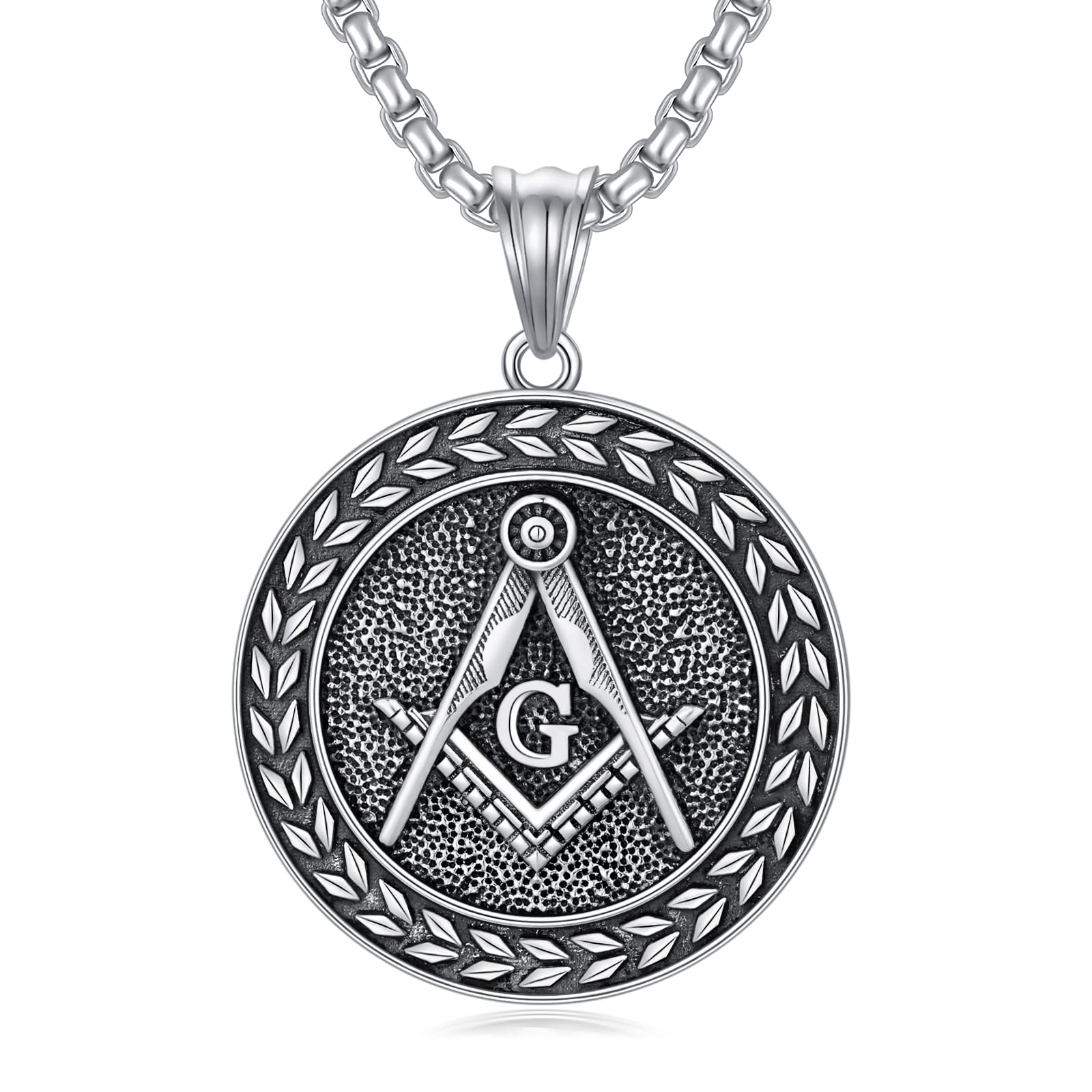 Seiyang Masonic Compass Necklace - 925 Sterling Silver Pendant with 2mm 22+2 Inch Rolo Chain for Men & Women | Perfect for Freemason Gifts, Spiritual Jewelry & Everyday Wear