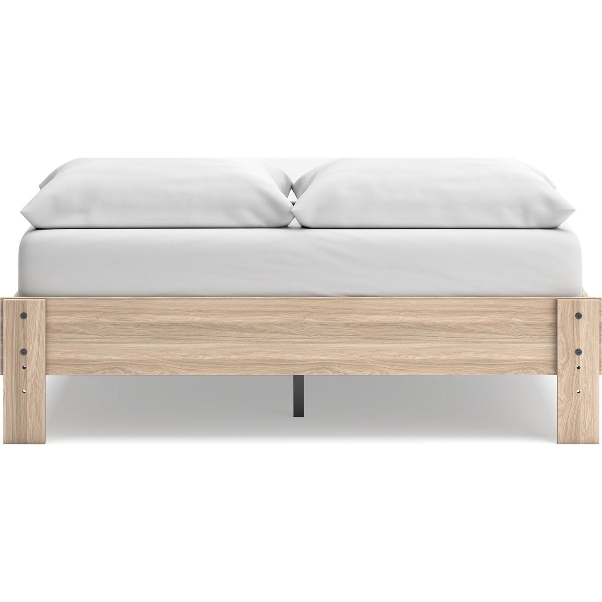 Battelle Queen Size Platform Bed Frame with Headboard - Tan Wooden Finish for Modern Bedroom Decor