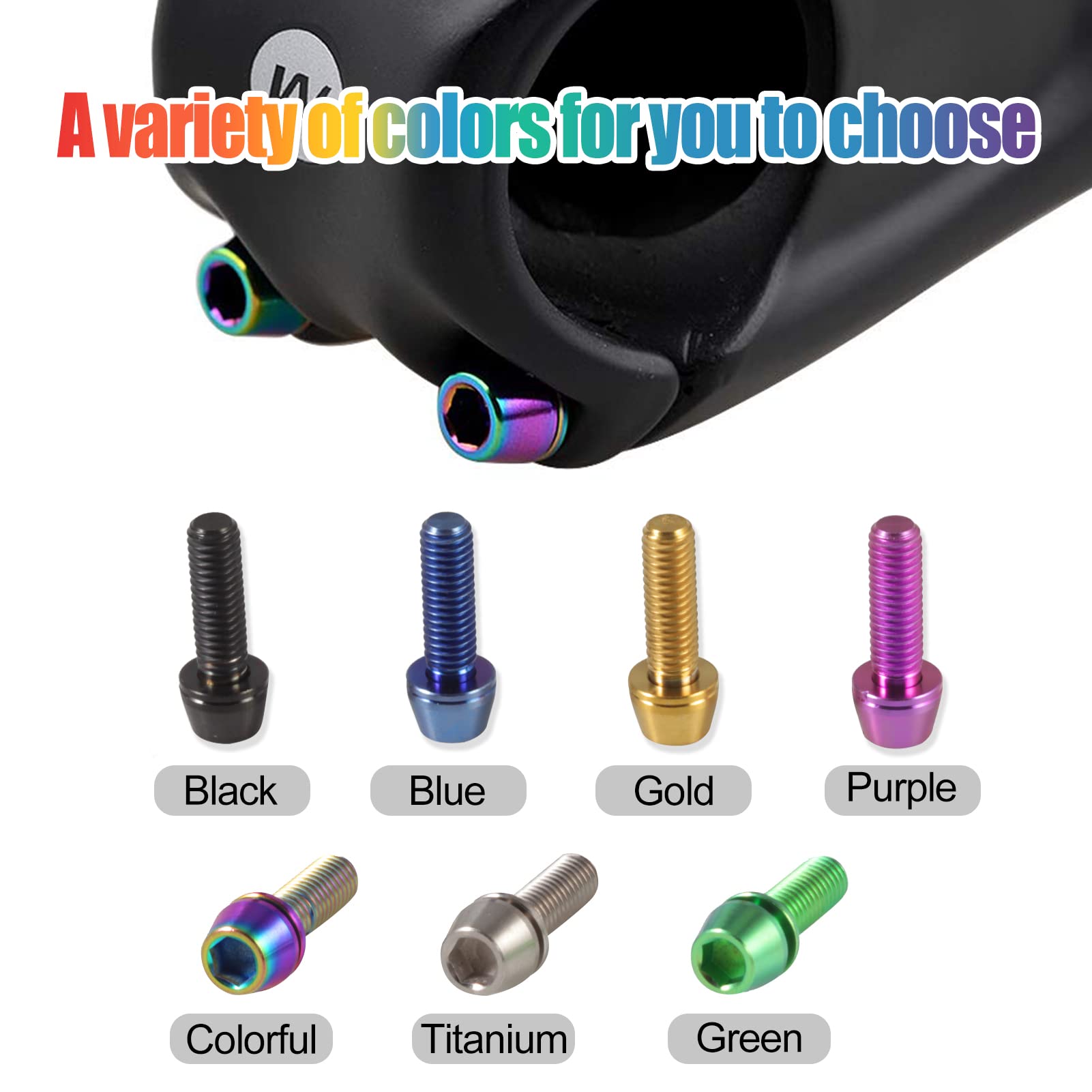 SPEEDWOX 6-Piece Titanium M6x20mm Allen Hex Tapered Bolts Screws with Washer and Hex Wrench - High-Strength MTB Road Mountain Bike Stem Bolts for Bicycle Handlebar and Fork Installation